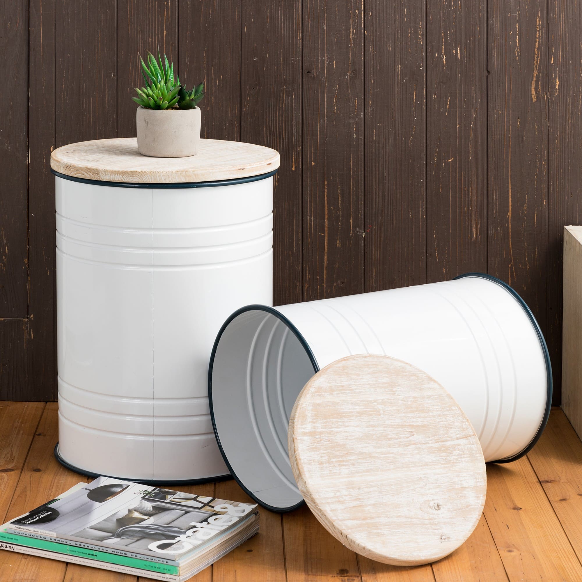 Glitzhome® Farmhouse Metal Enamel Storage Stool Set