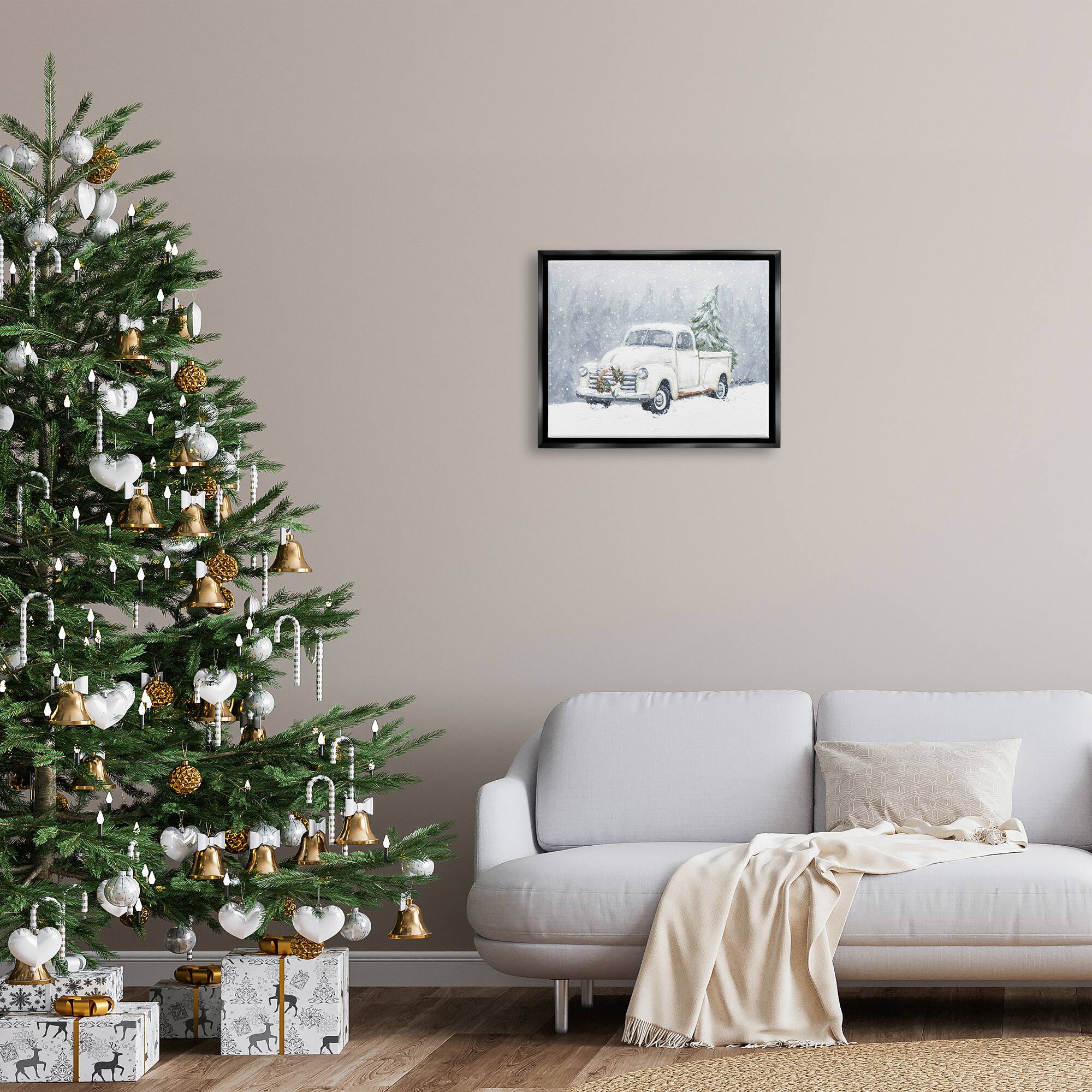 Stupell Industries Seasonal Niveous Snow Truck Scene Framed Floater Canvas Wall Art
