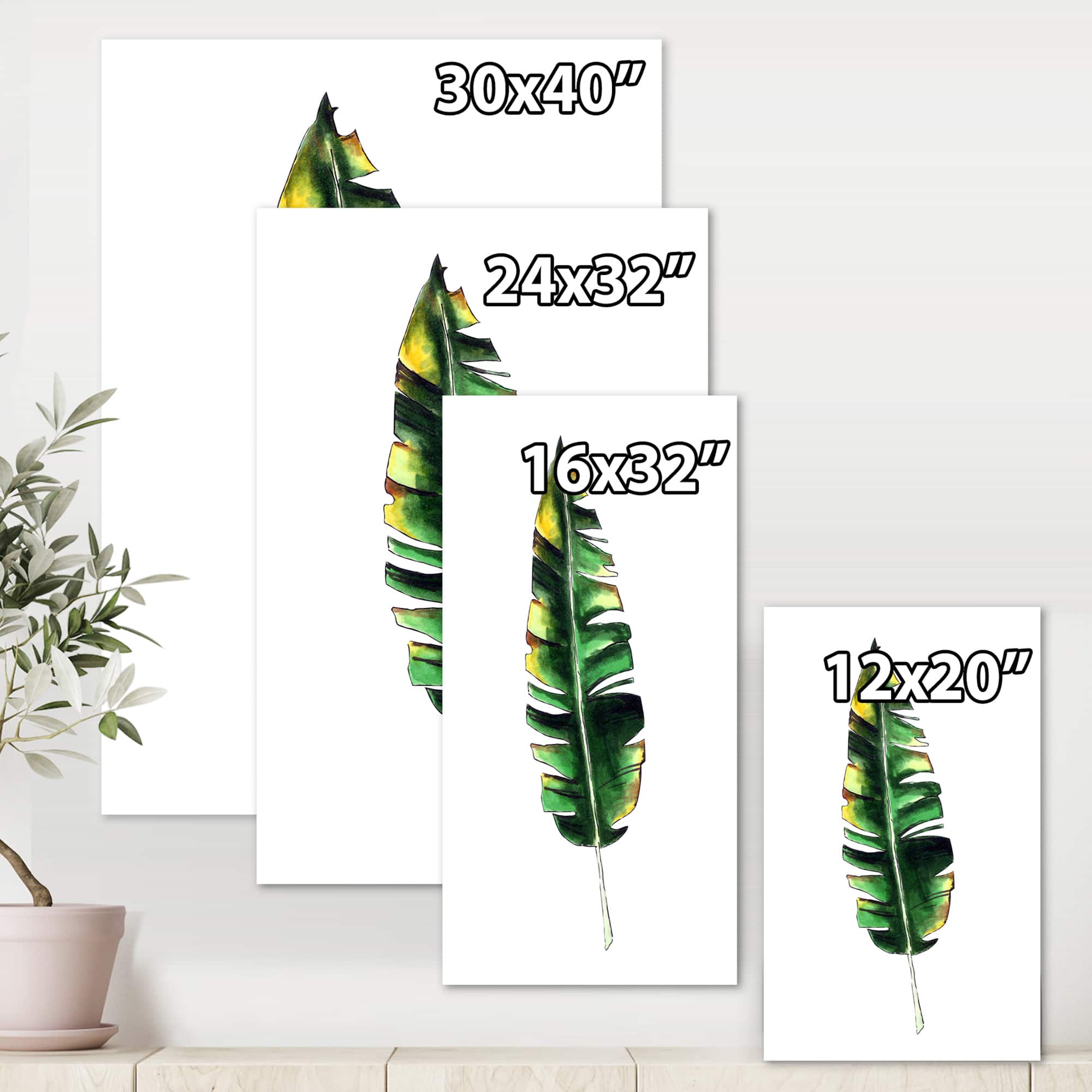 Designart - Single Banana Leaf - Bohemian &#x26; Eclectic Canvas Wall Art Print
