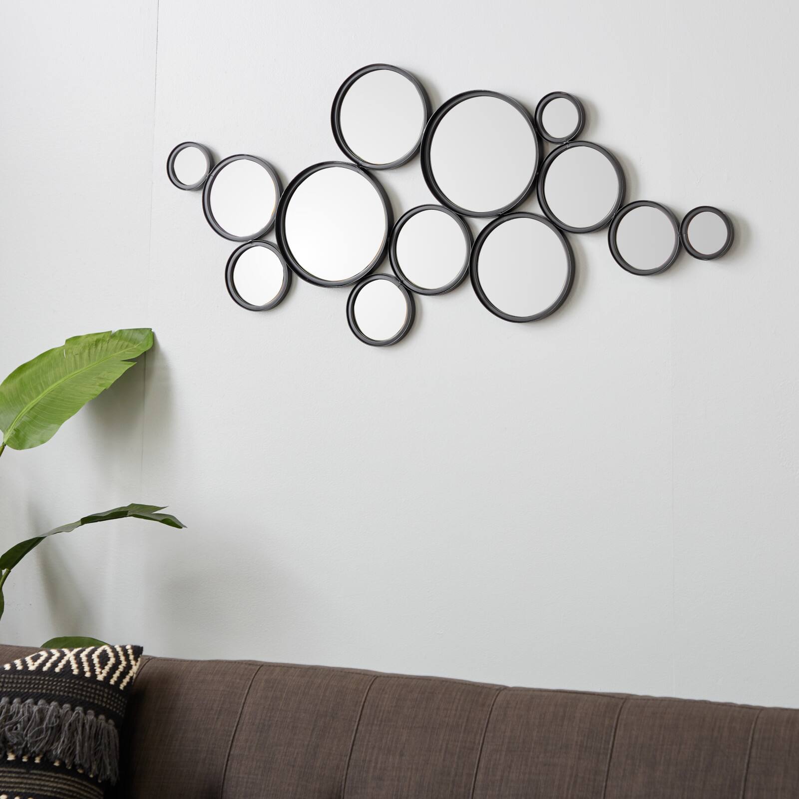 52" Black Contemporary Metal Wall Mirror Cluster