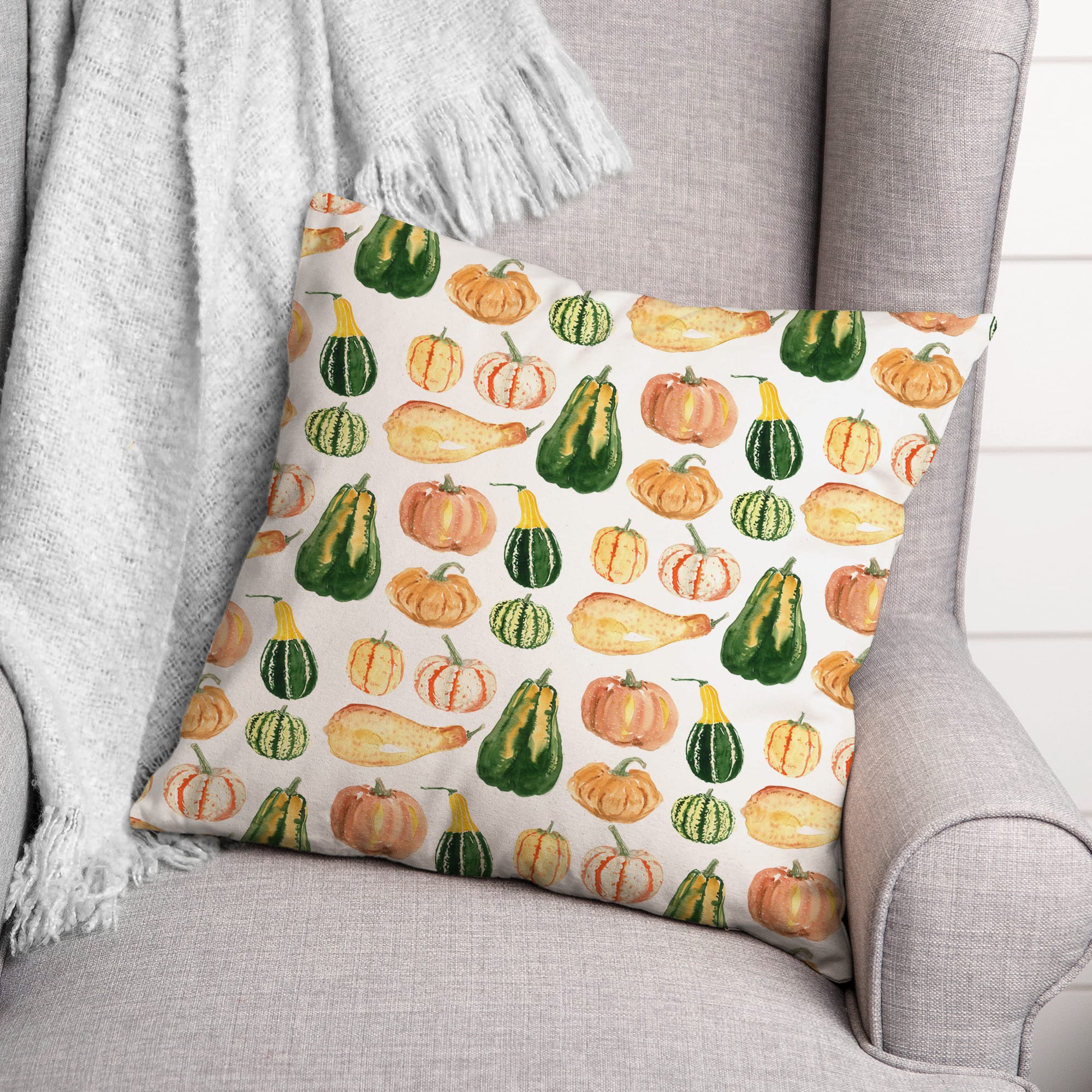 Pumpkin Goard Watercolor Throw Pillow