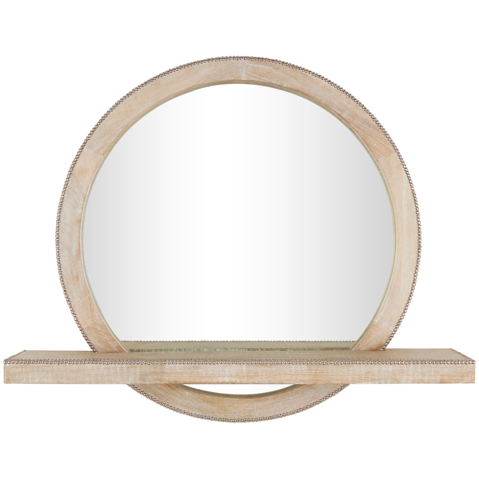 36&#x22; Light Brown Wall Mirror with Silver Beaded Outline