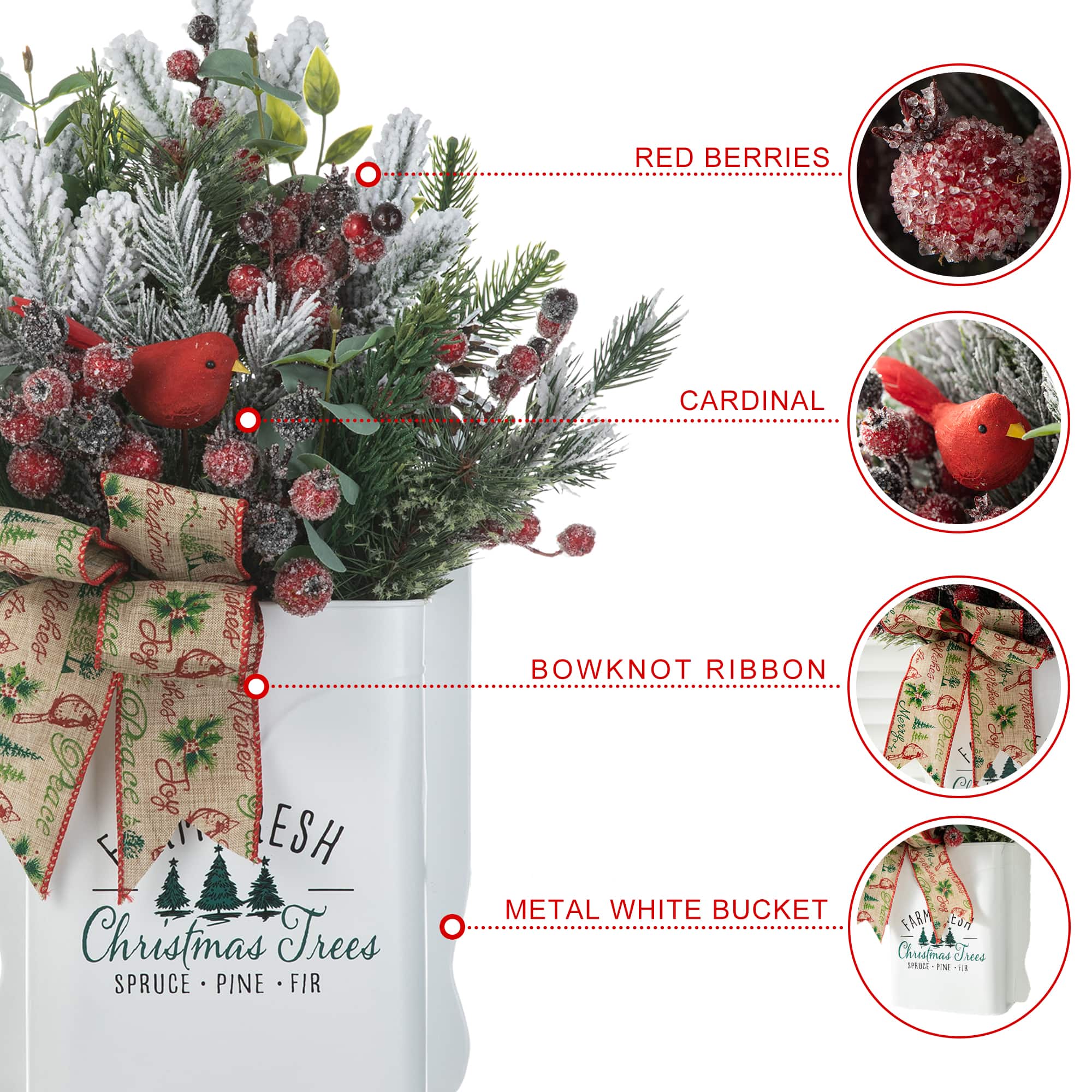 Glitzhome® 21" Christmas Pine Needle & Berry Ribbon Centerpiece