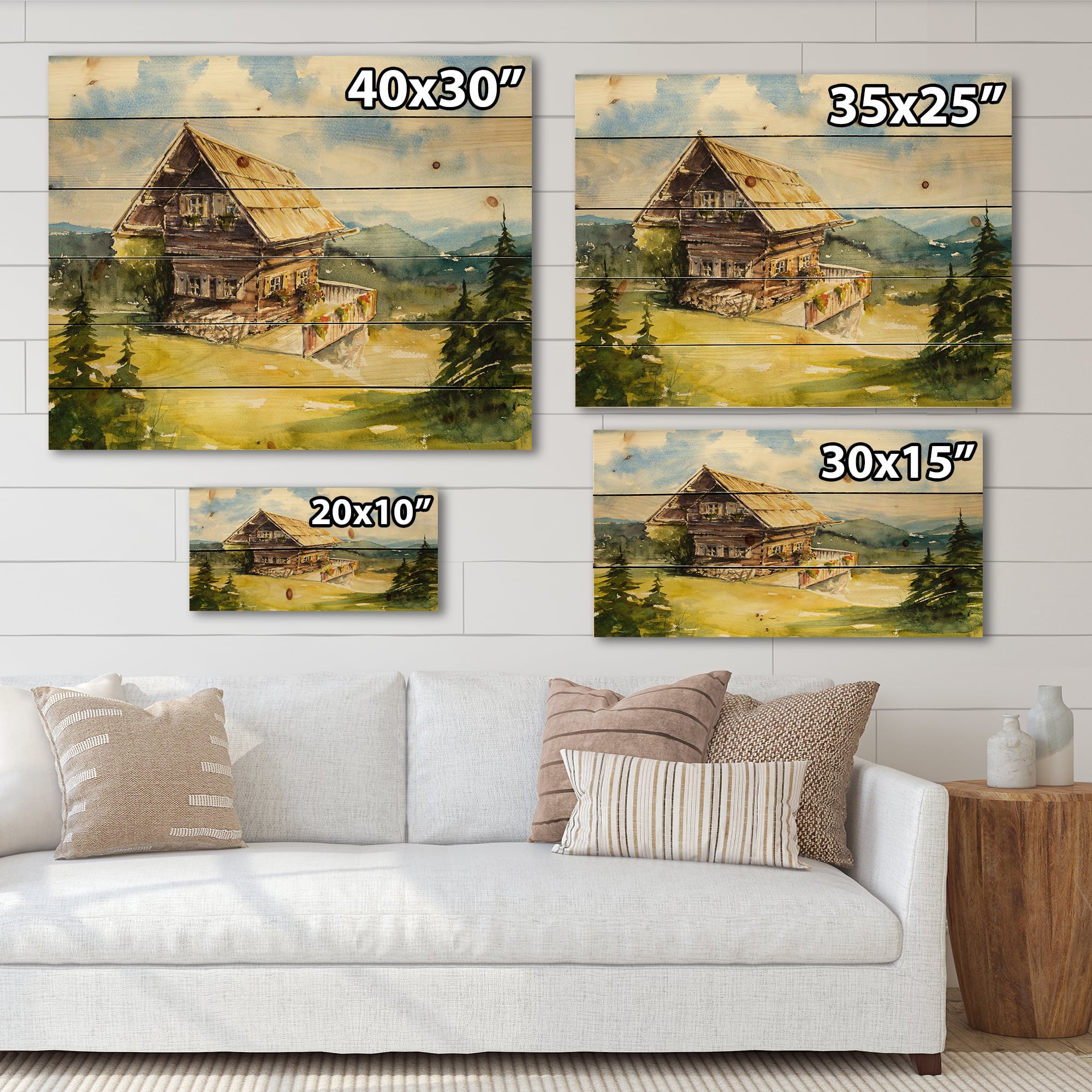 Designart - Peaceful Landscape With Old Cottage At Summer - Traditional Print on Natural Pine Wood