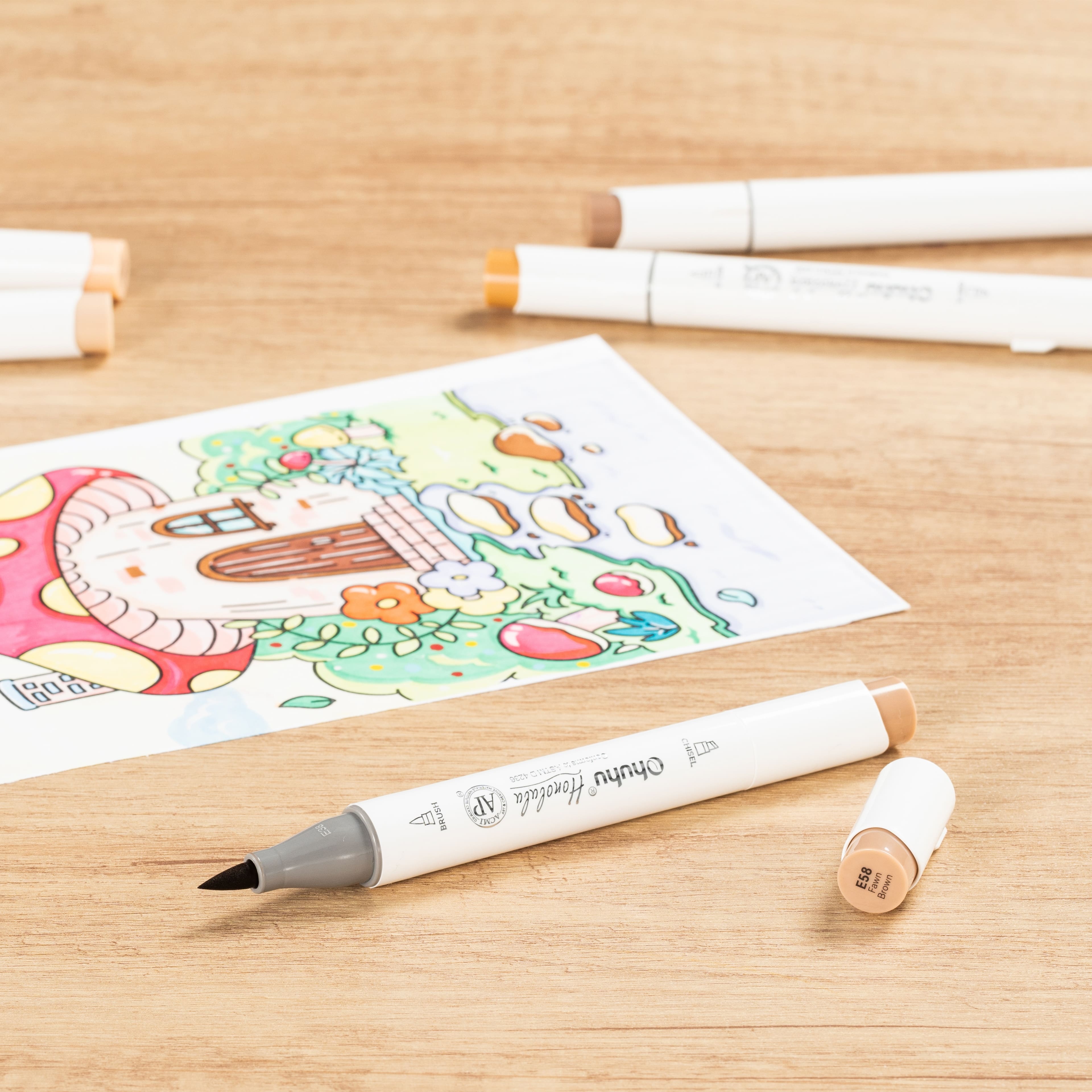 Ohuhu&#xAE; Honolulu Brush &#x26; Chisel Dual Tip Marker