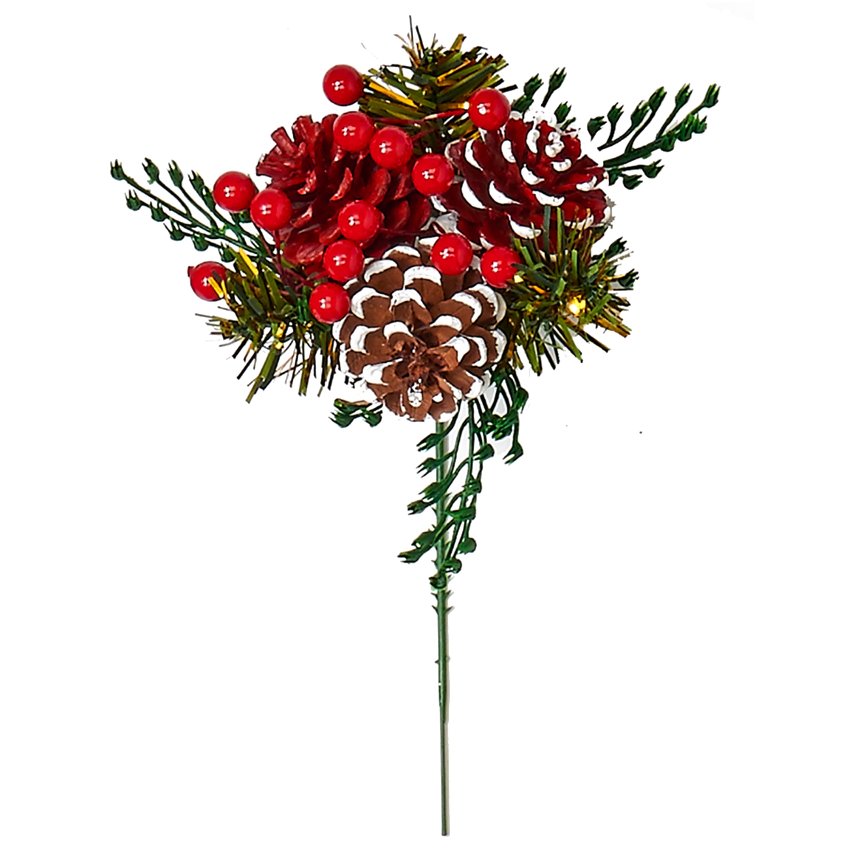 7" Christmas Triple Cones Berry Pine Picks, 12ct.