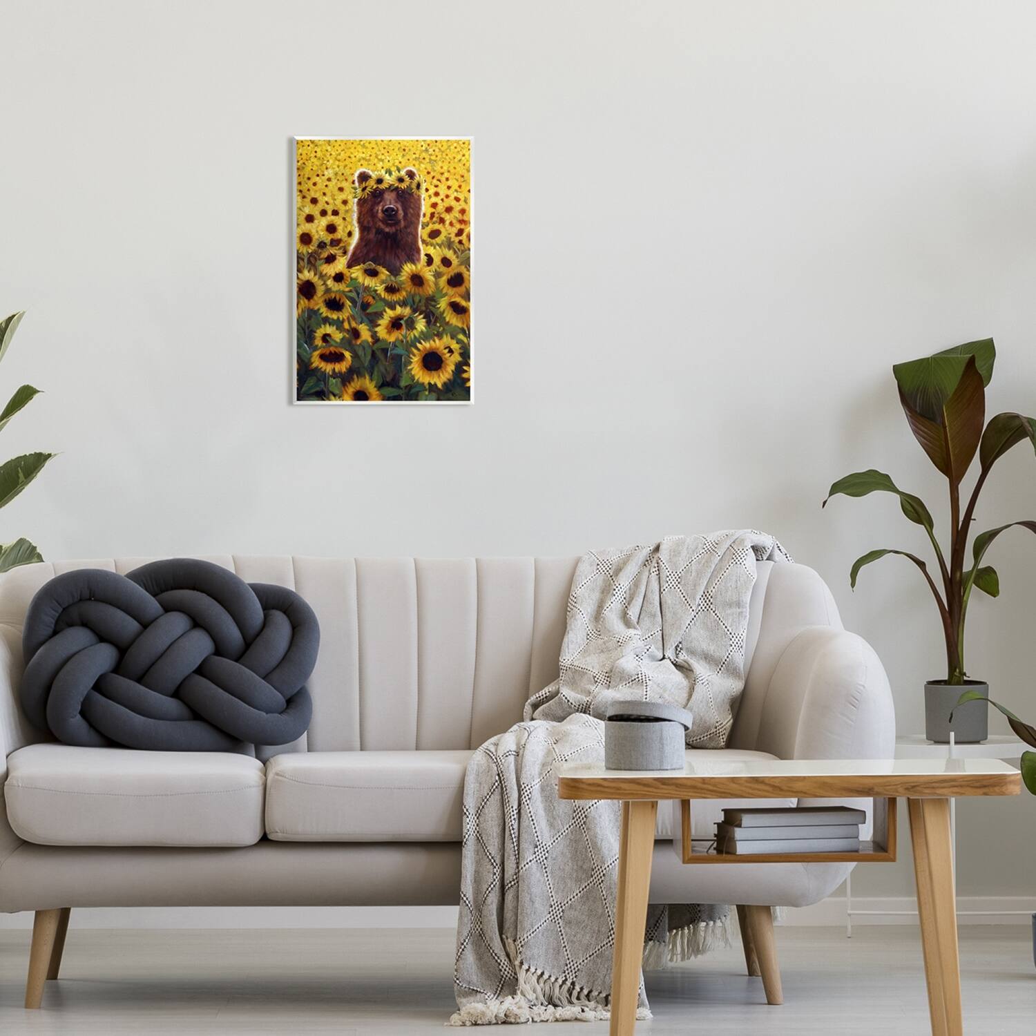 Stupell Industries Happy Bear Sunflower Field Wall Plaque Art