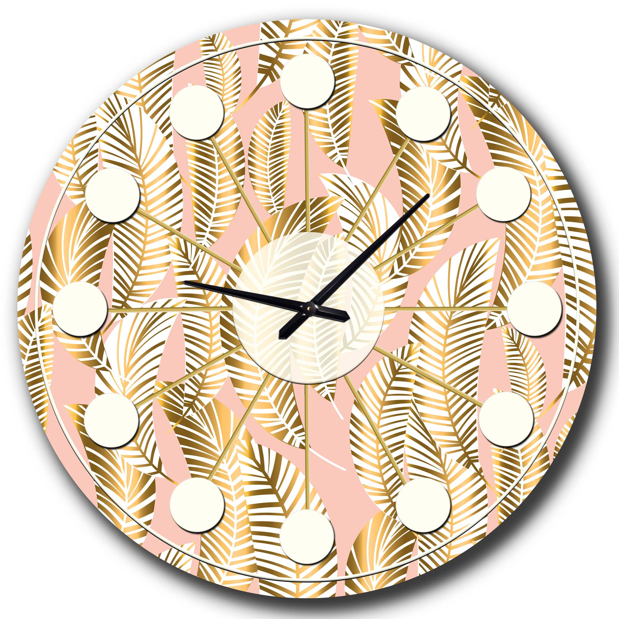 Designart &#x27;Golden Palm Leaves I Mid-Century Modern Wall Clock