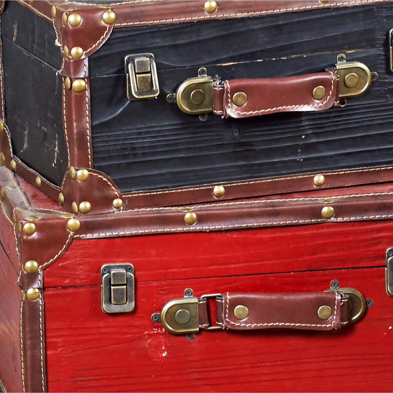 Multicolor Wood Farmhouse Trunk Set