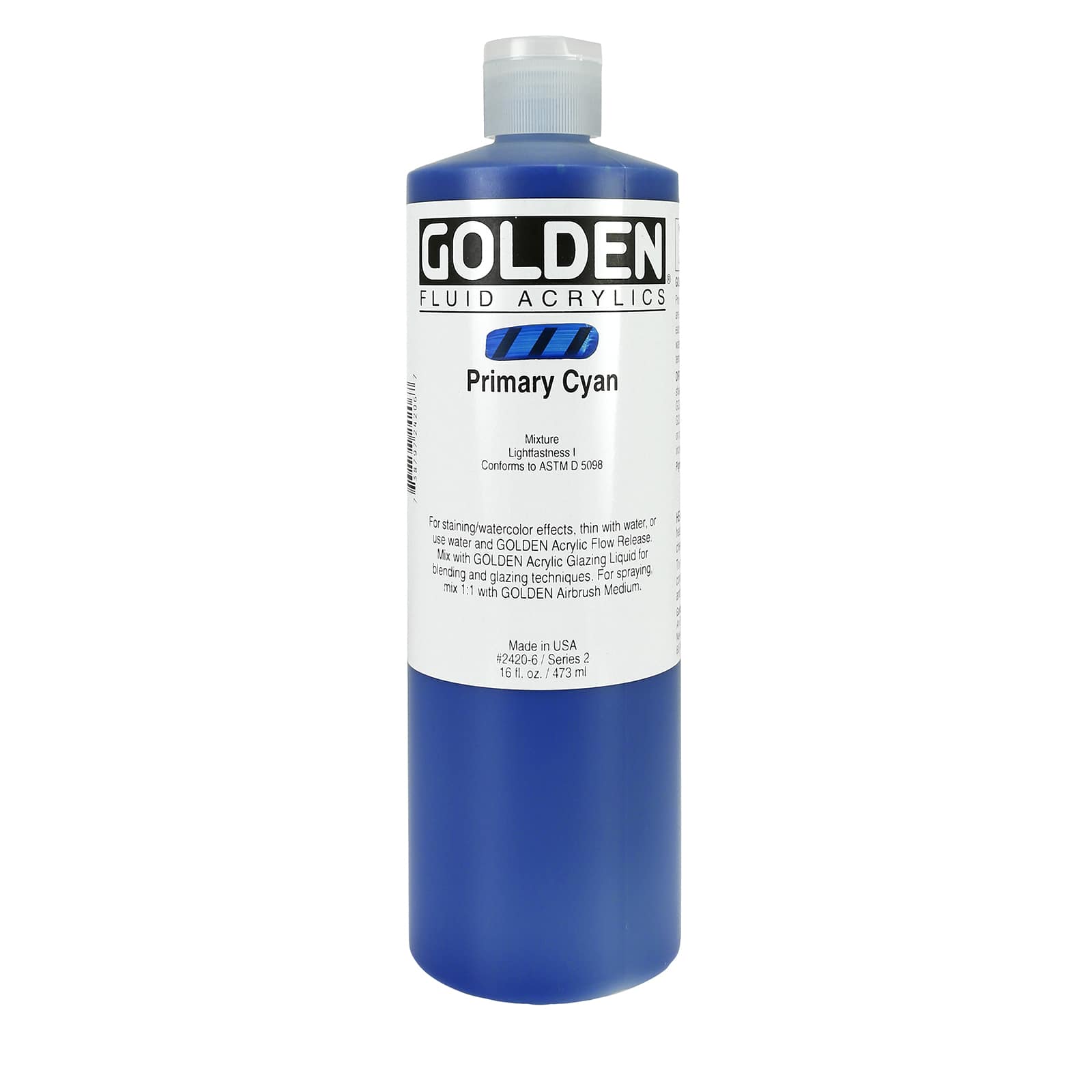 Golden Fluid Acrylics, 16 oz Paint in Primary Cyan