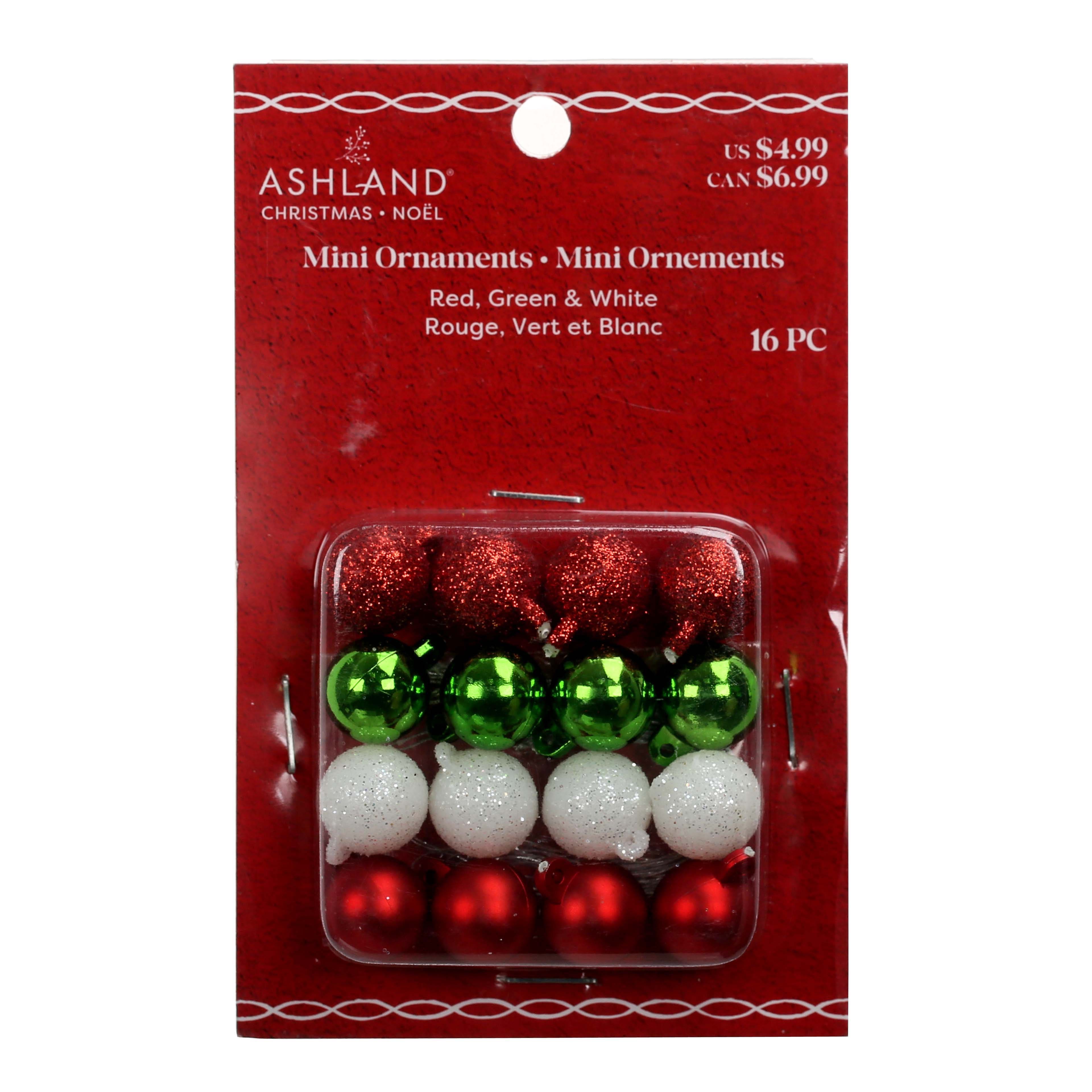 16 Pack Mini Red, Green &#x26; White Ball Plastic Ornaments by Ashland&#xAE;