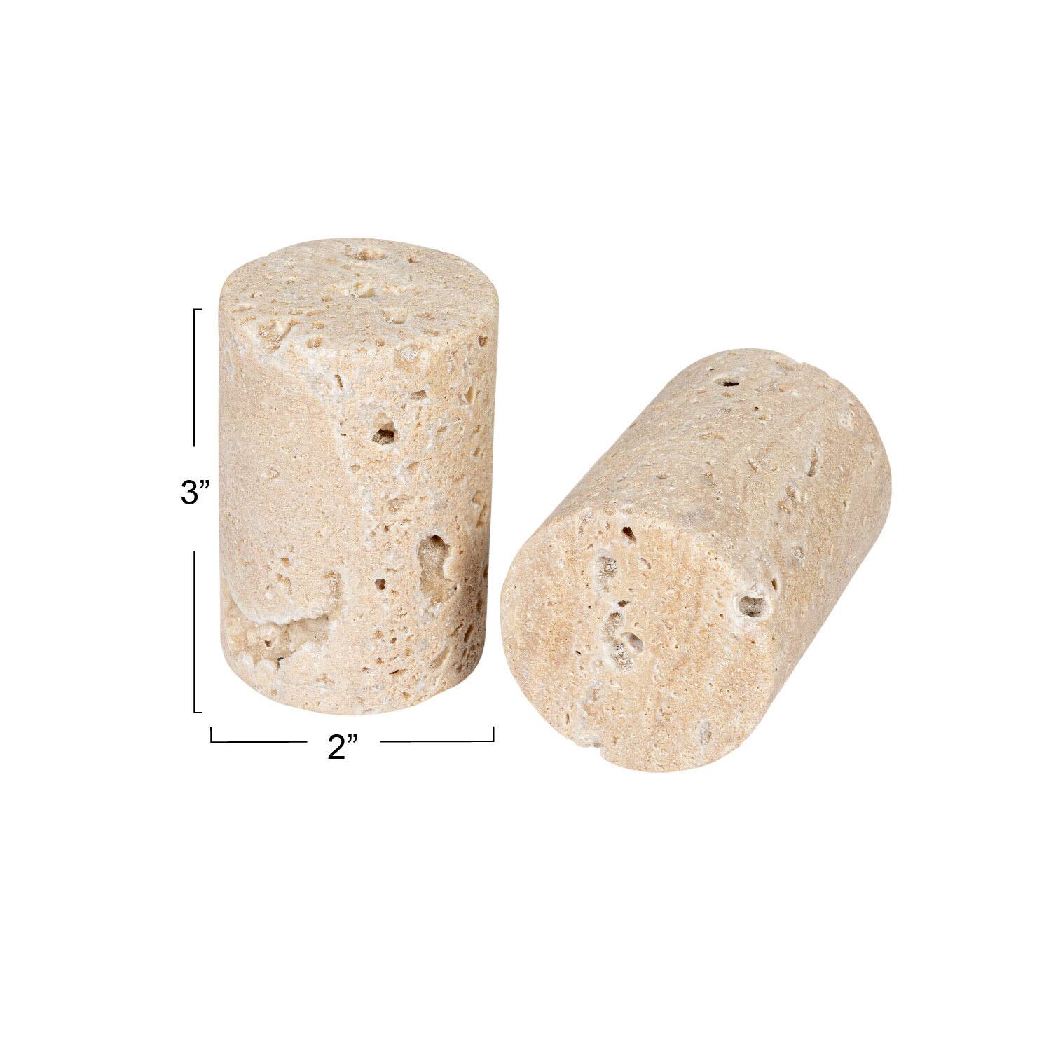 Hello Honey&#xAE; Natural Round Travertine Salt &#x26; Pepper Shaker Set