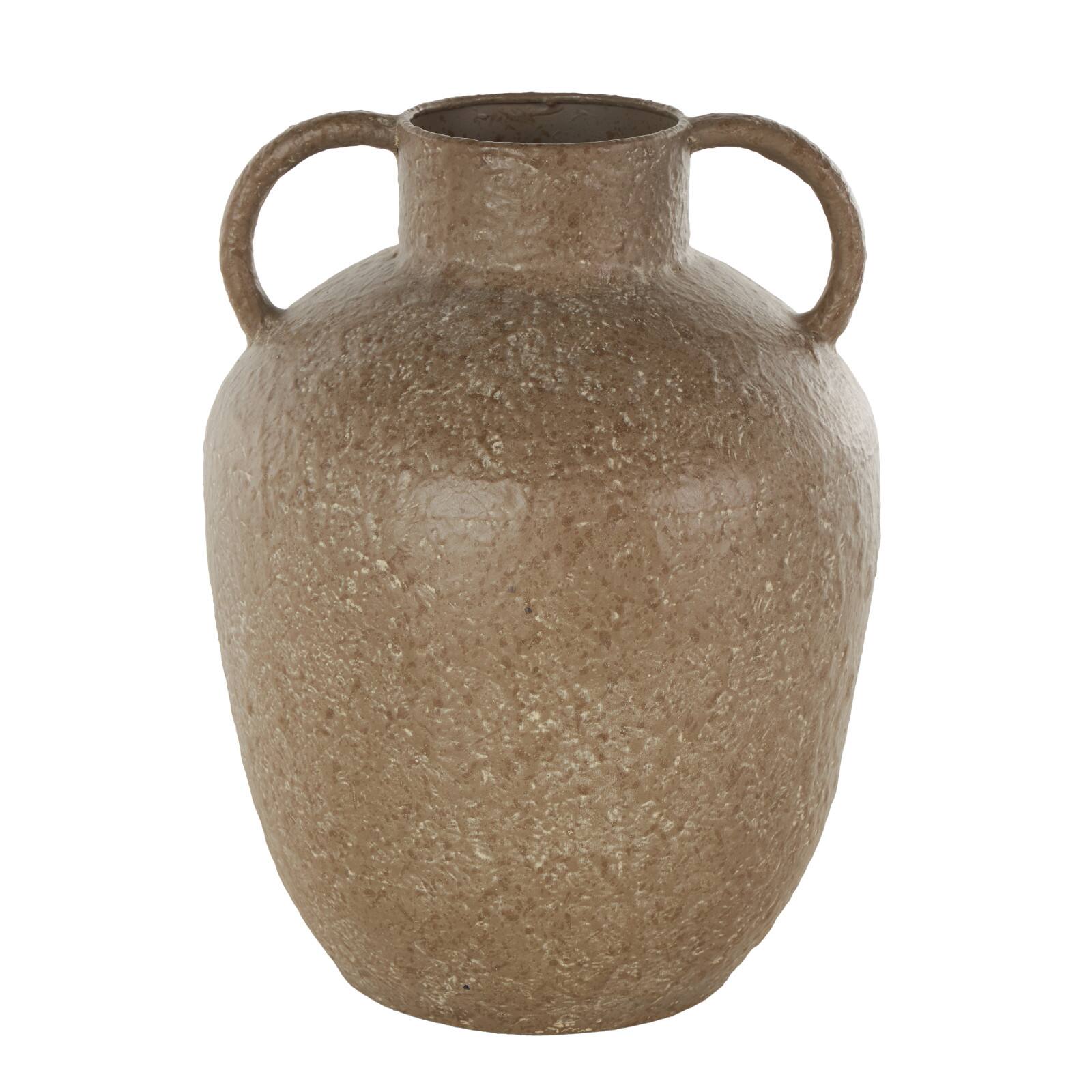 12&#x22; Brown Antique Inspired Metal Vase with Handles