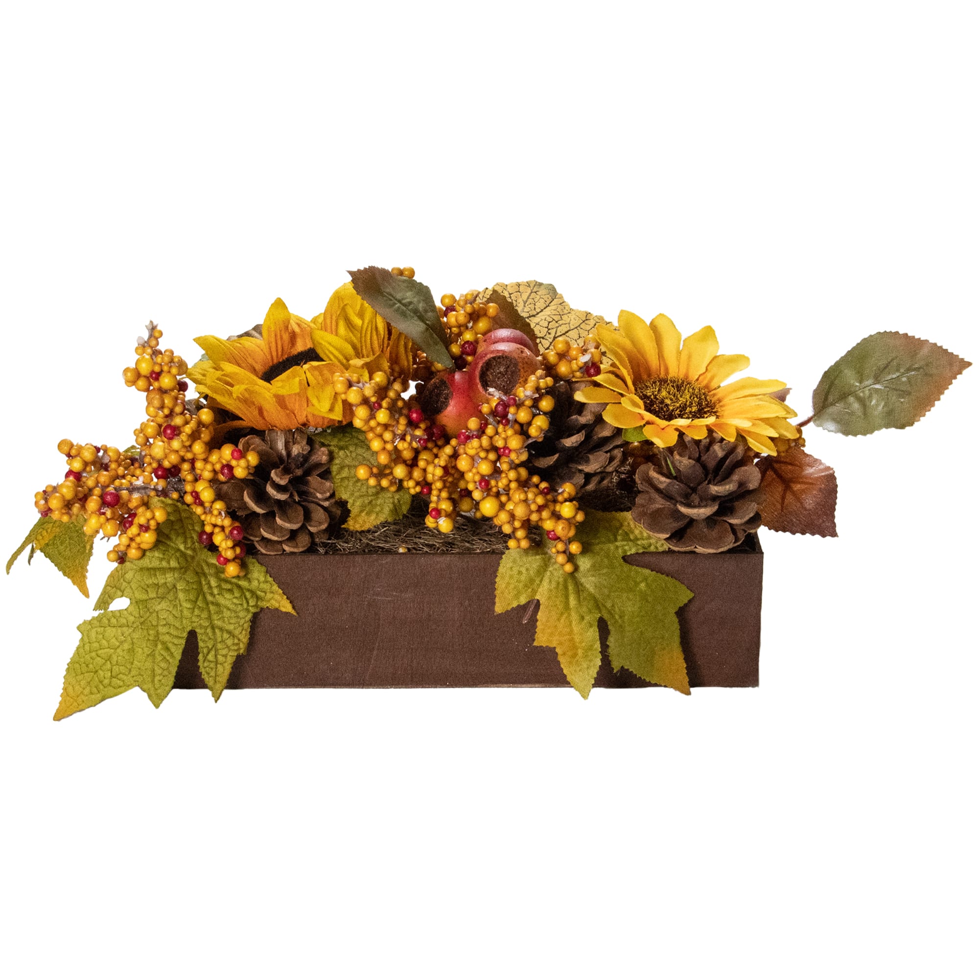 10" Yellow & Brown Sunflowers & Leaves Fall Harvest Floral Arrangement