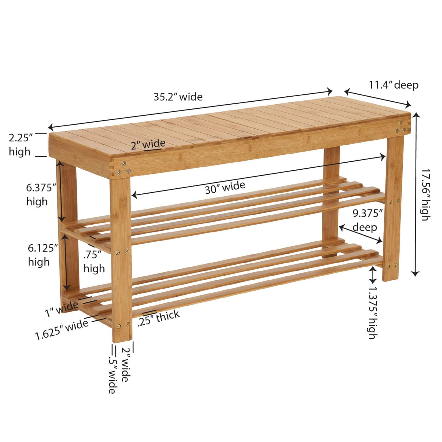 Household Essentials 2-Shelf Bamboo Bench