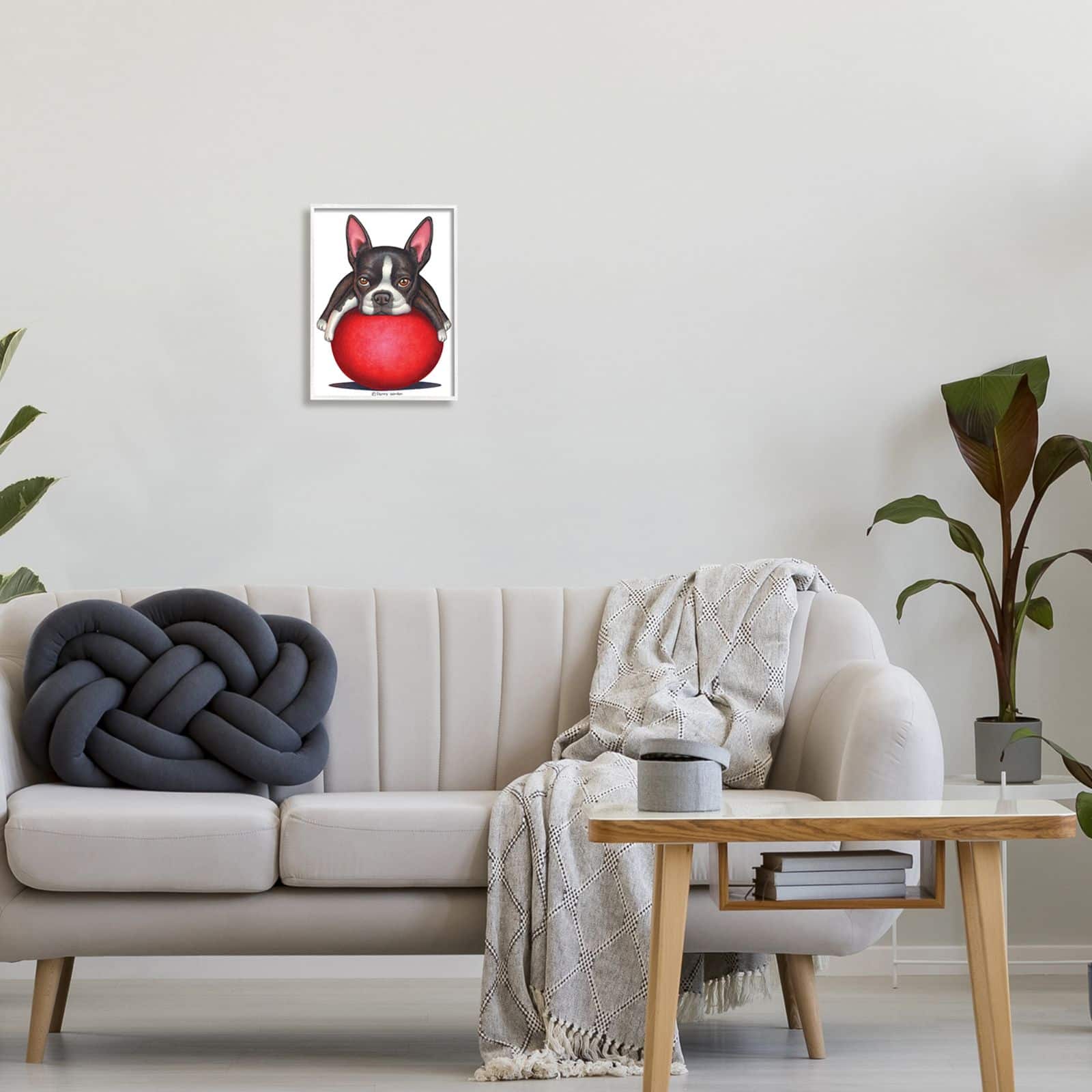 Stupell Industries Boston Terrier Big Red Ball Pet Dog Illustration Framed Wall Art