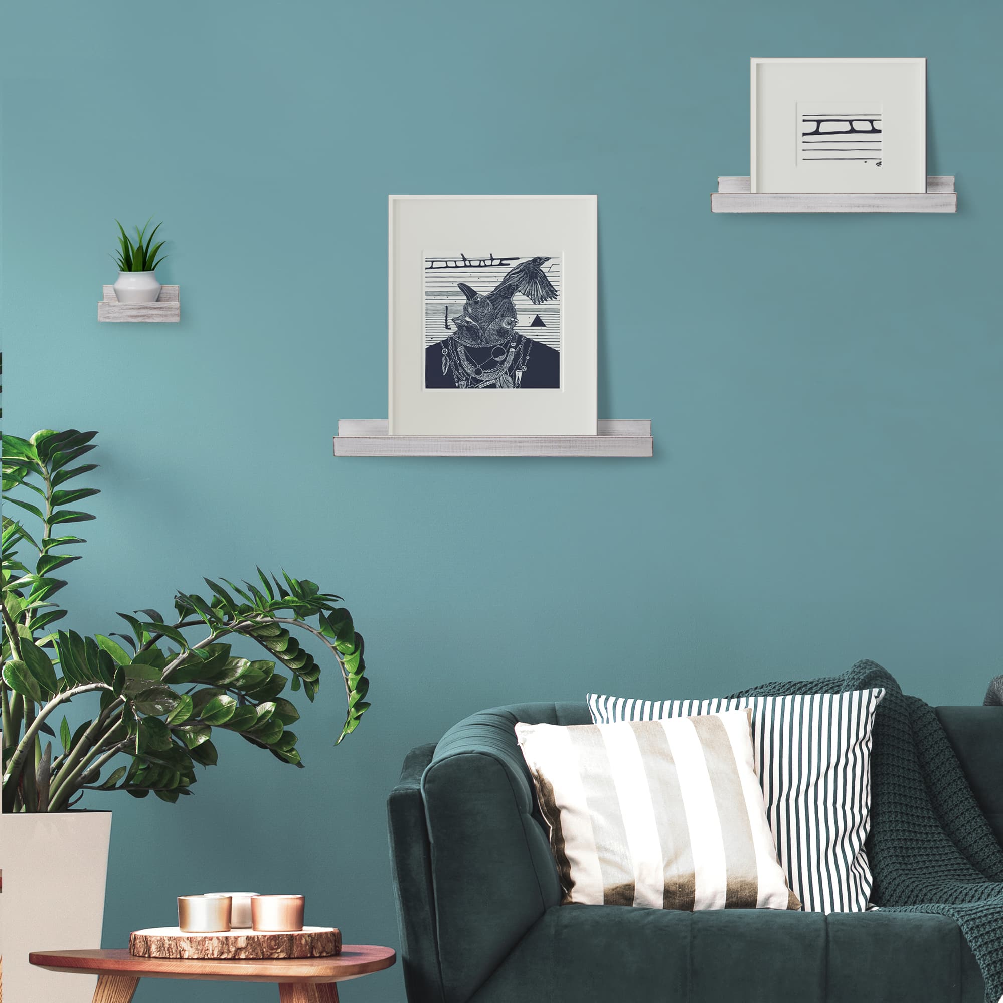 Whitewashed Wood Floating Wall Shelves Set