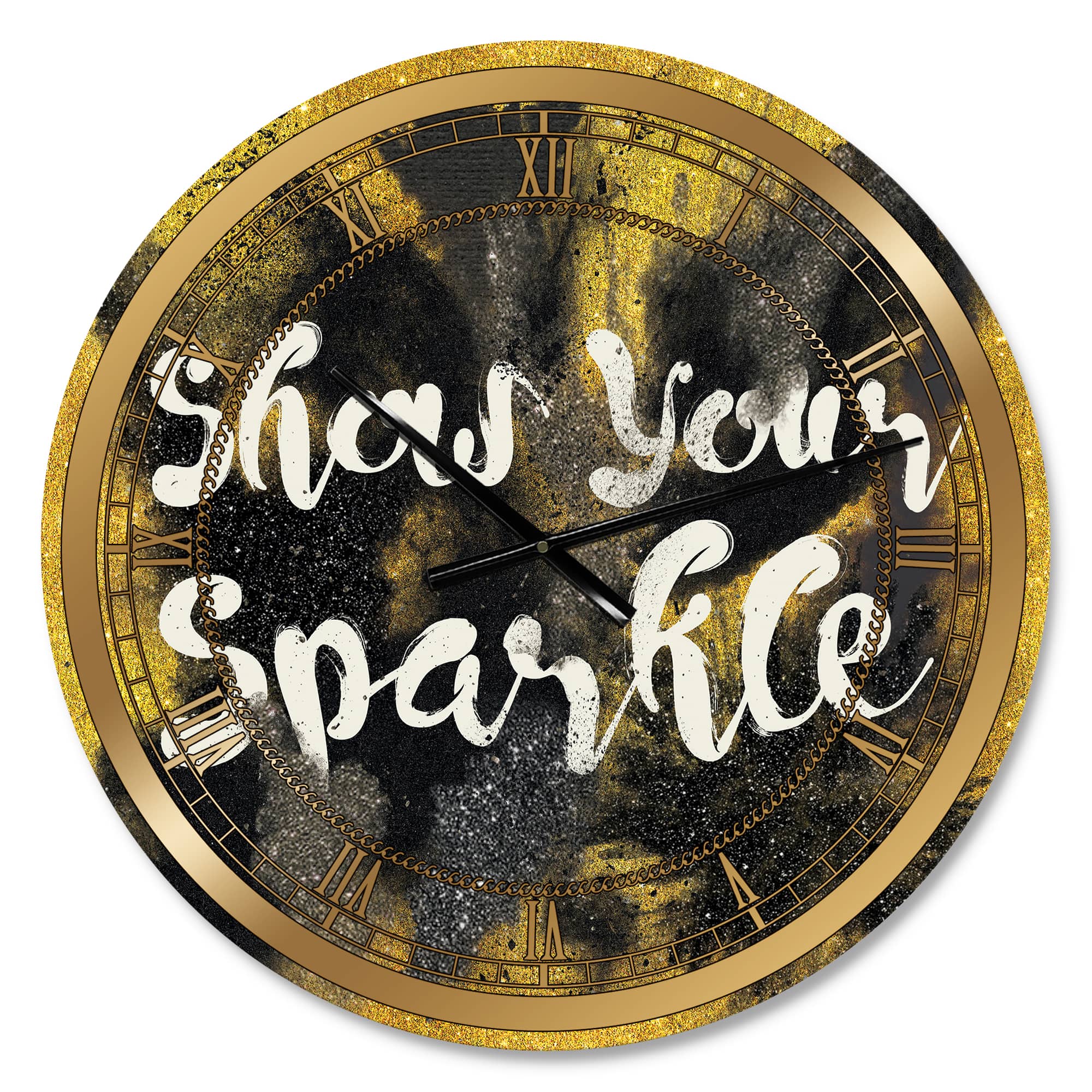 Designart 'Show Your Sparkle Quote Black On Gold Glam Wall Clock