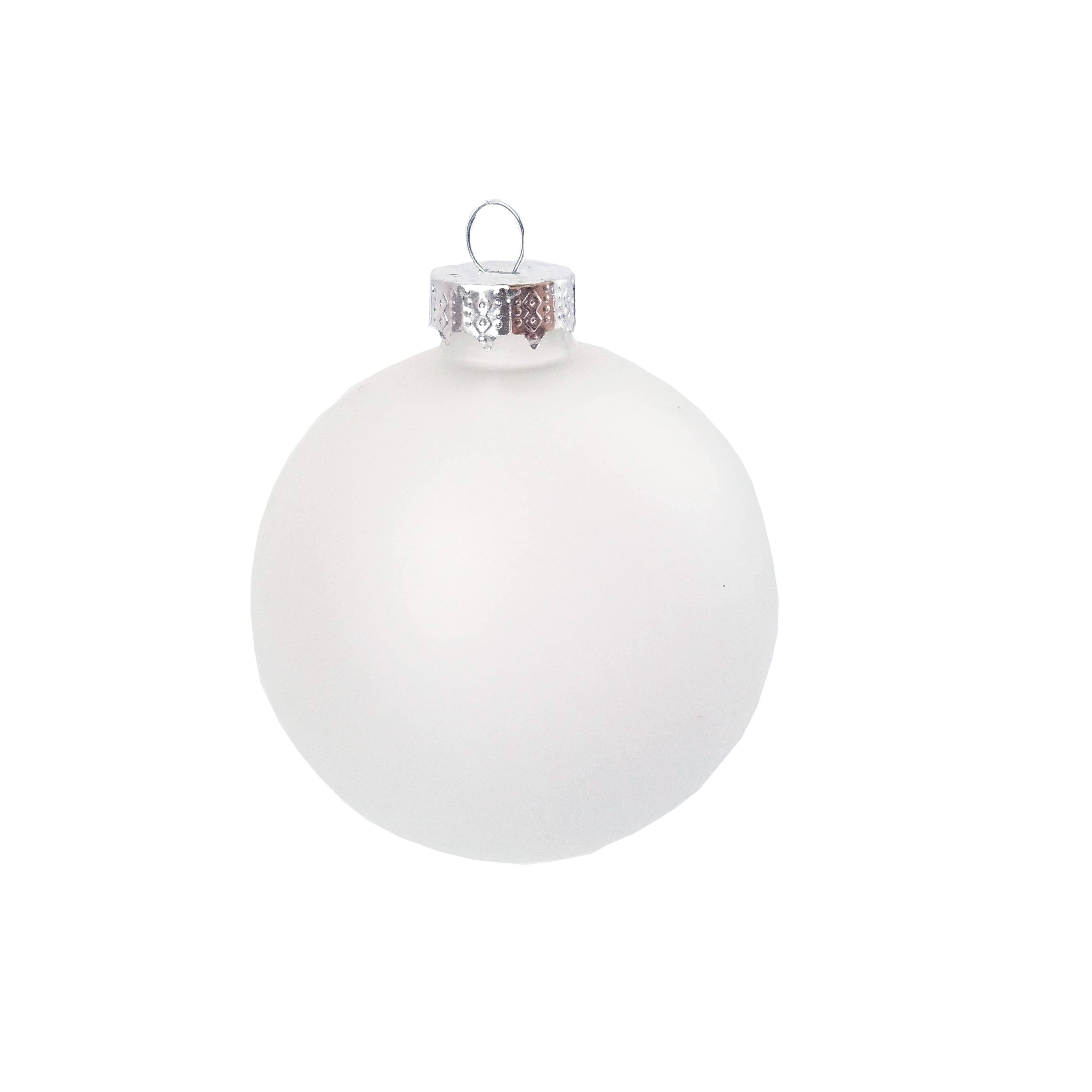 Whitehurst 4ct. 5&#x22; White Frosted Glass Ball Ornaments