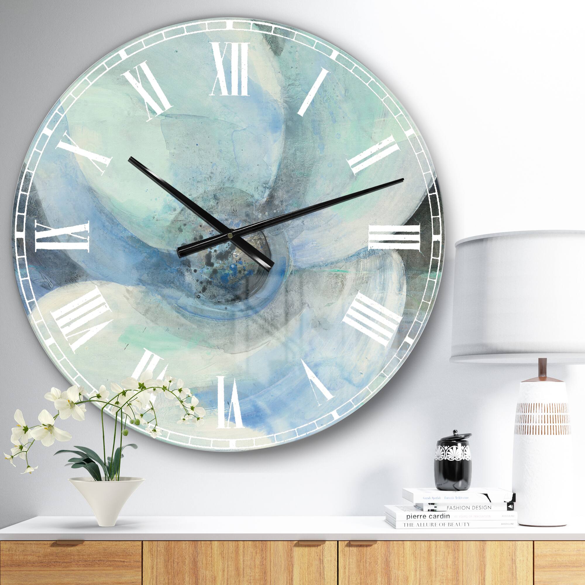 Designart Watercolor Moonlight Magnolia II Wall Clock