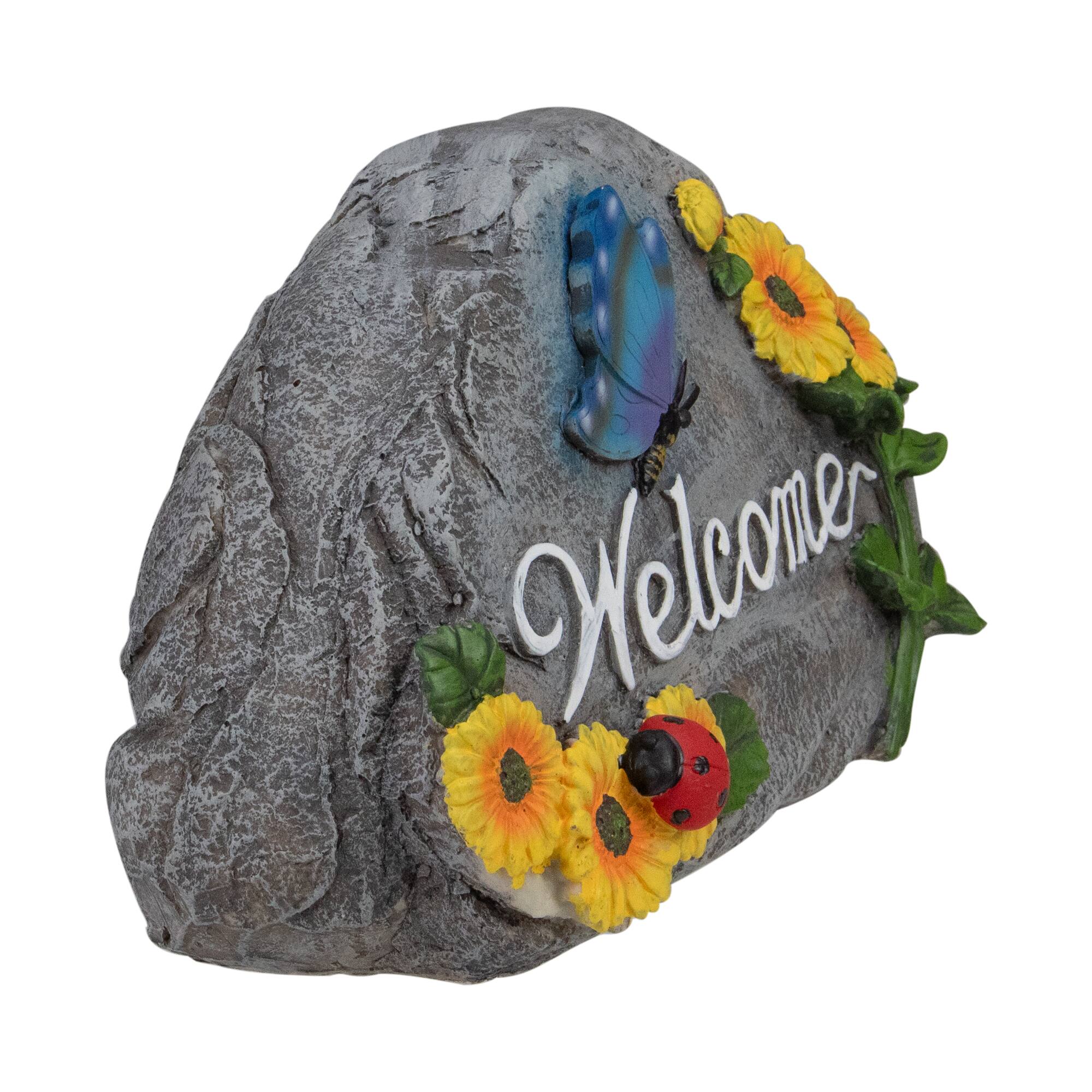 10.5" Gray Spring Butterfly & Sunflower Welcome Outdoor Garden Stone