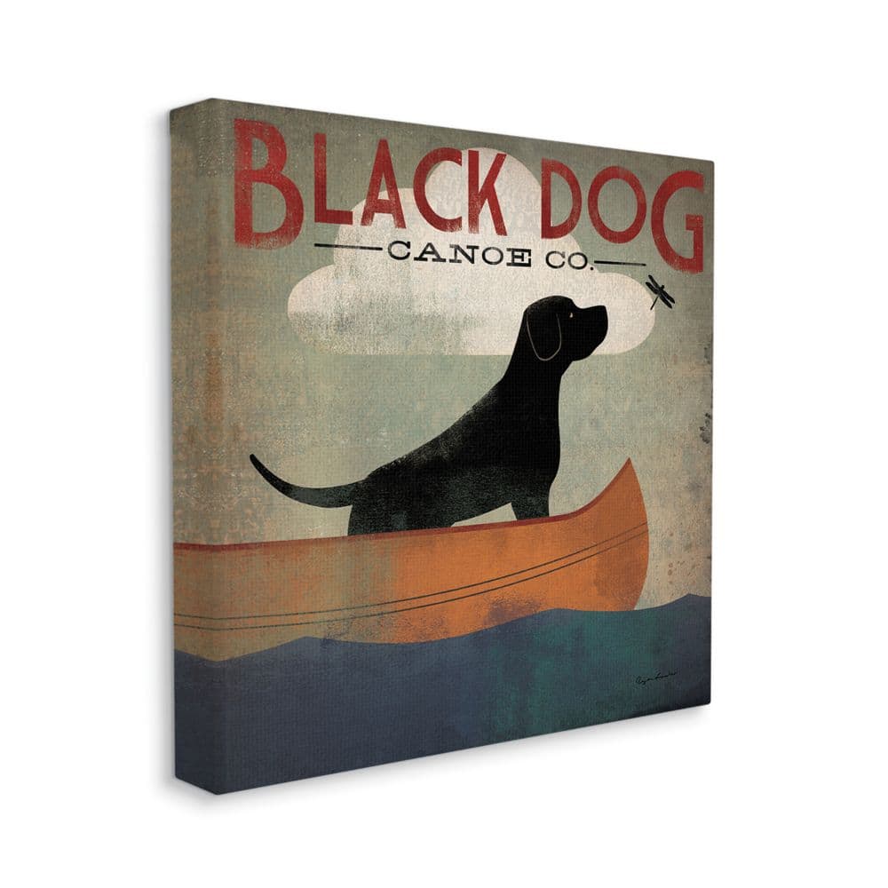 Stupell Industries Black Dog Canoe Company Pet Boating Lake Sports Canvas Wall Art