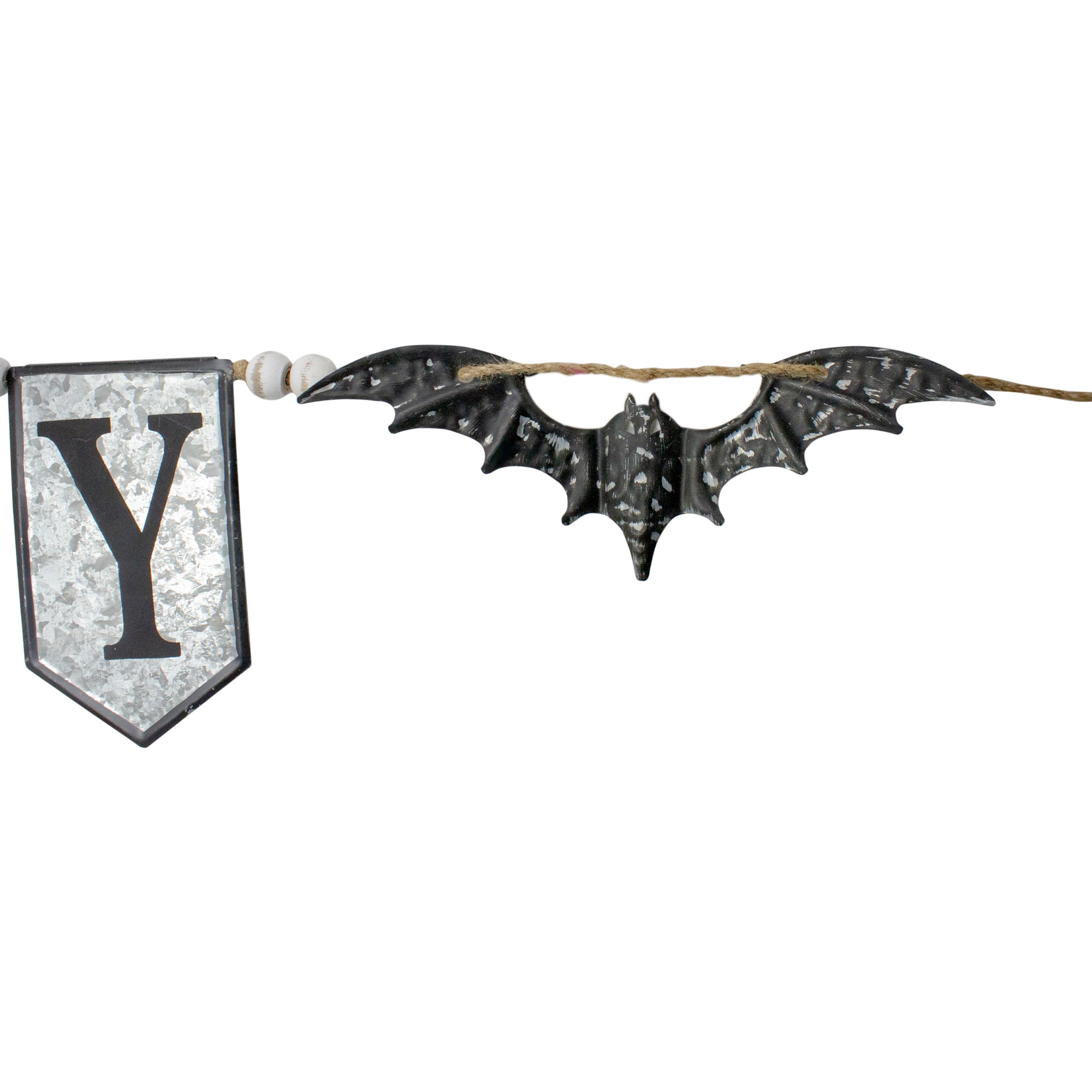 7ft. Gray &#x26; Black Metal SPOOKY Halloween Bat Banner