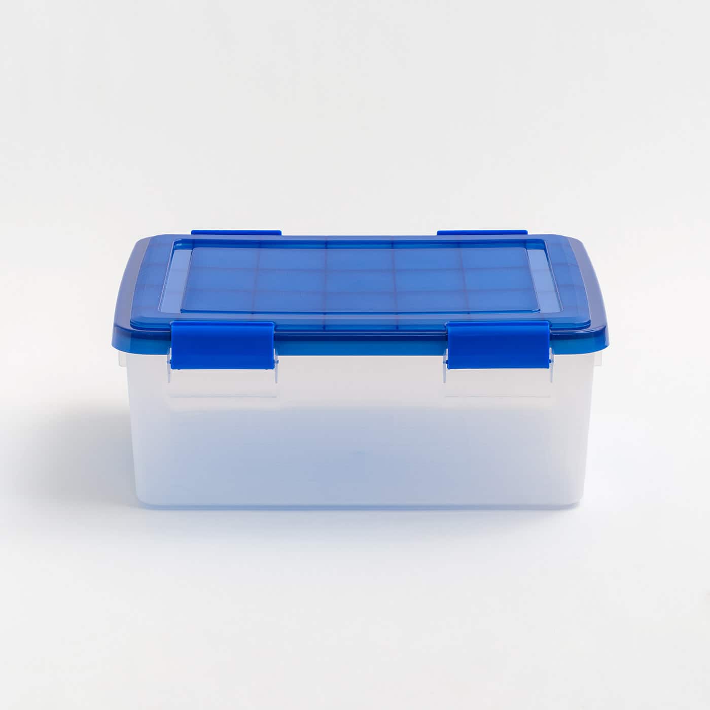 IRIS Element Resistant Clear Plastic Storage Boxes with Blue Lid