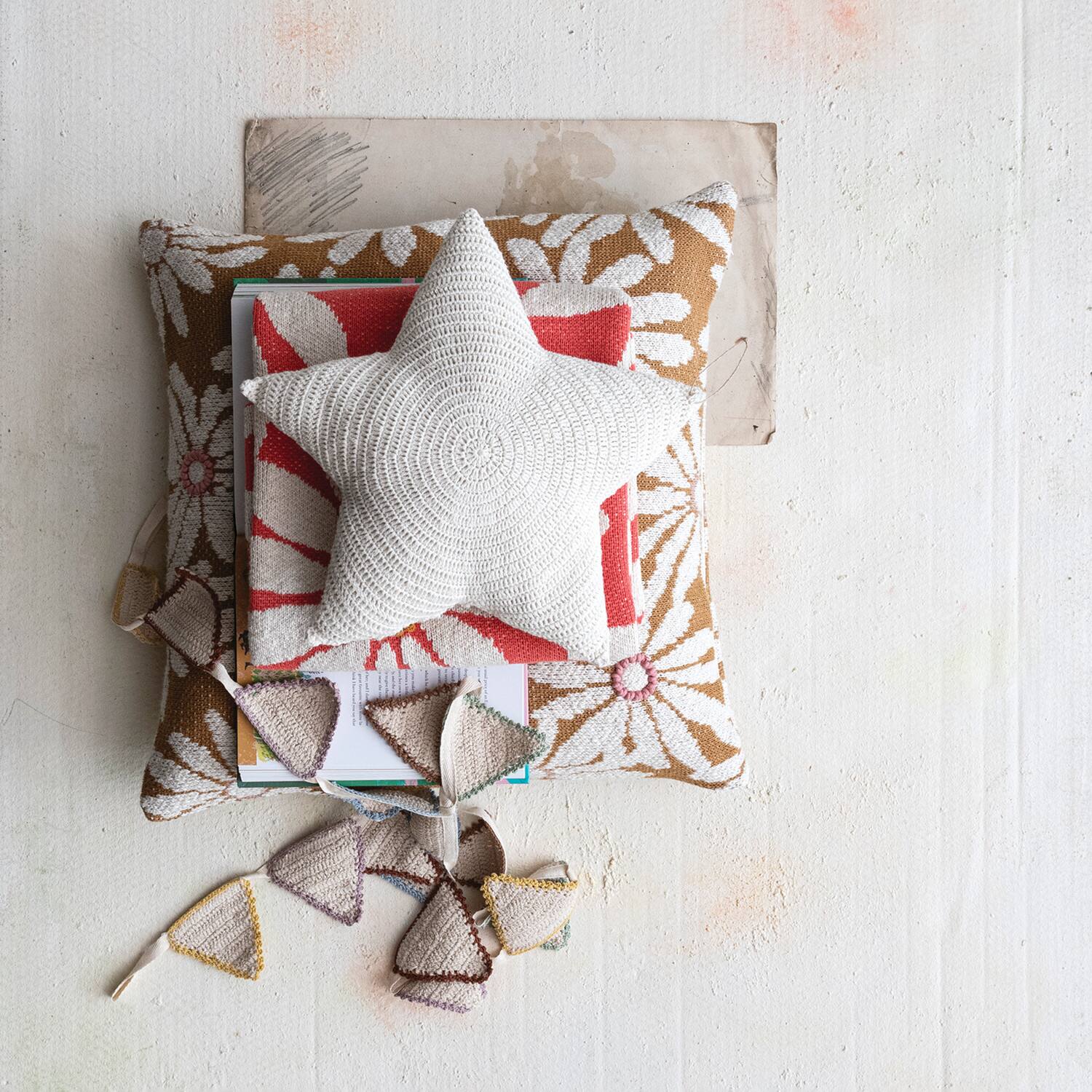 Hello Honey® 14" x 14" Crochet Hand-Woven Reclaimed Cotton Star-Shaped Pillow