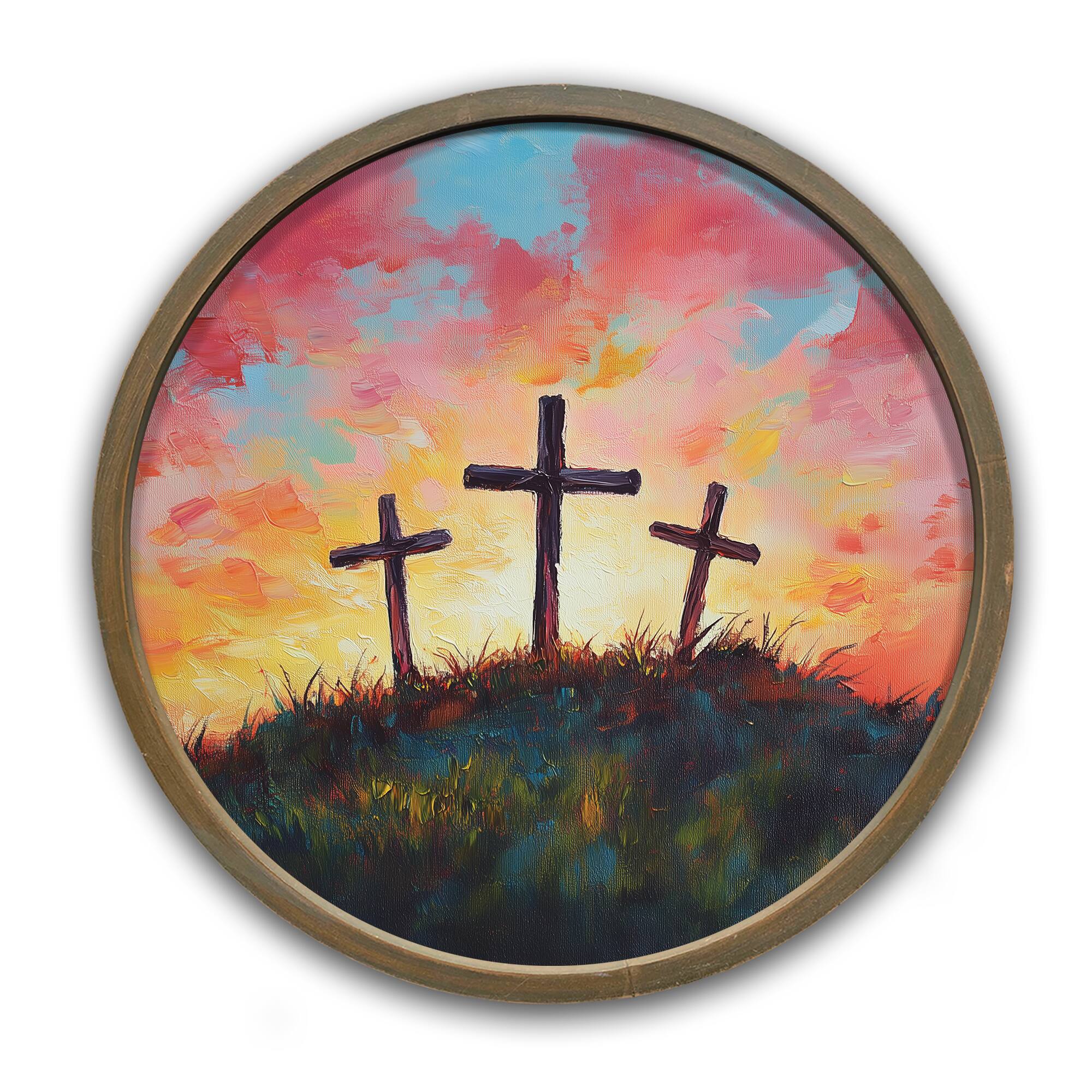 20" Cross Trio Wall Art in Round Frame