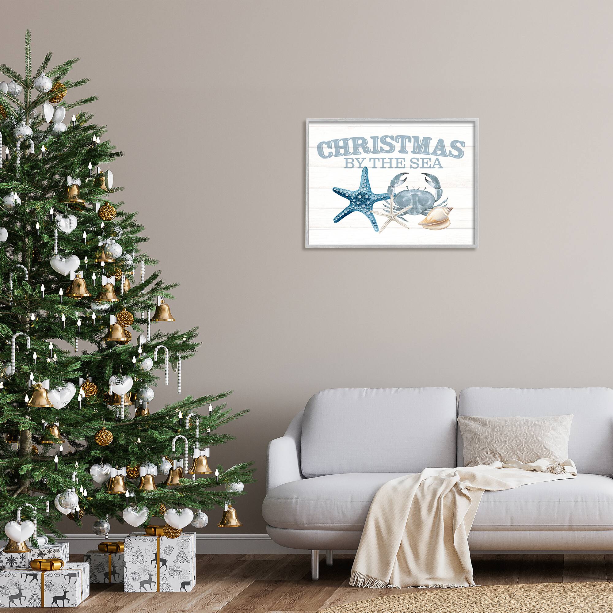 Stupell Industries Christmas By The Sea Nautical Framed Giclee Art