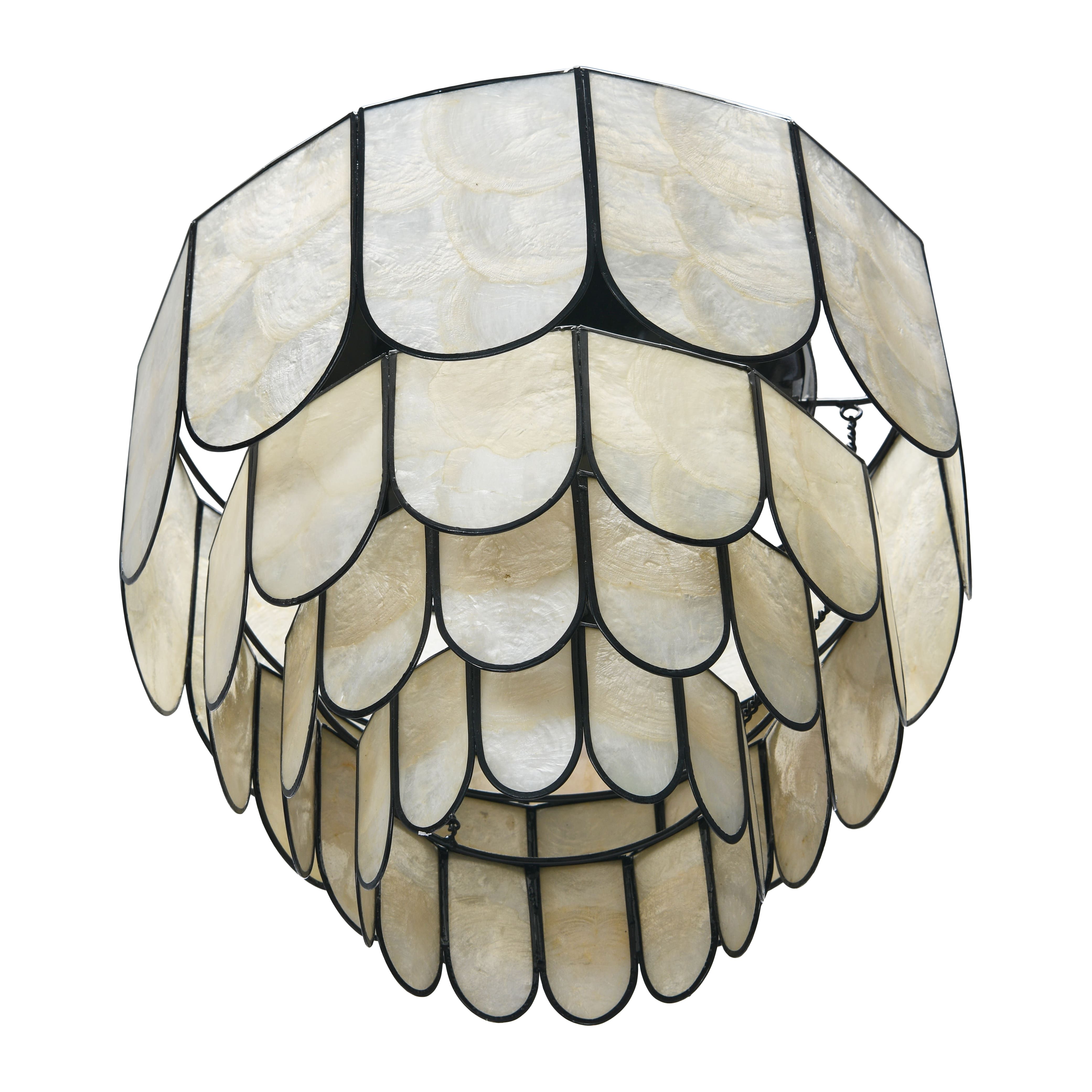 14&#x22; Round 4-Tier Capiz &#x26; Metal Flush Mount Ceiling Light