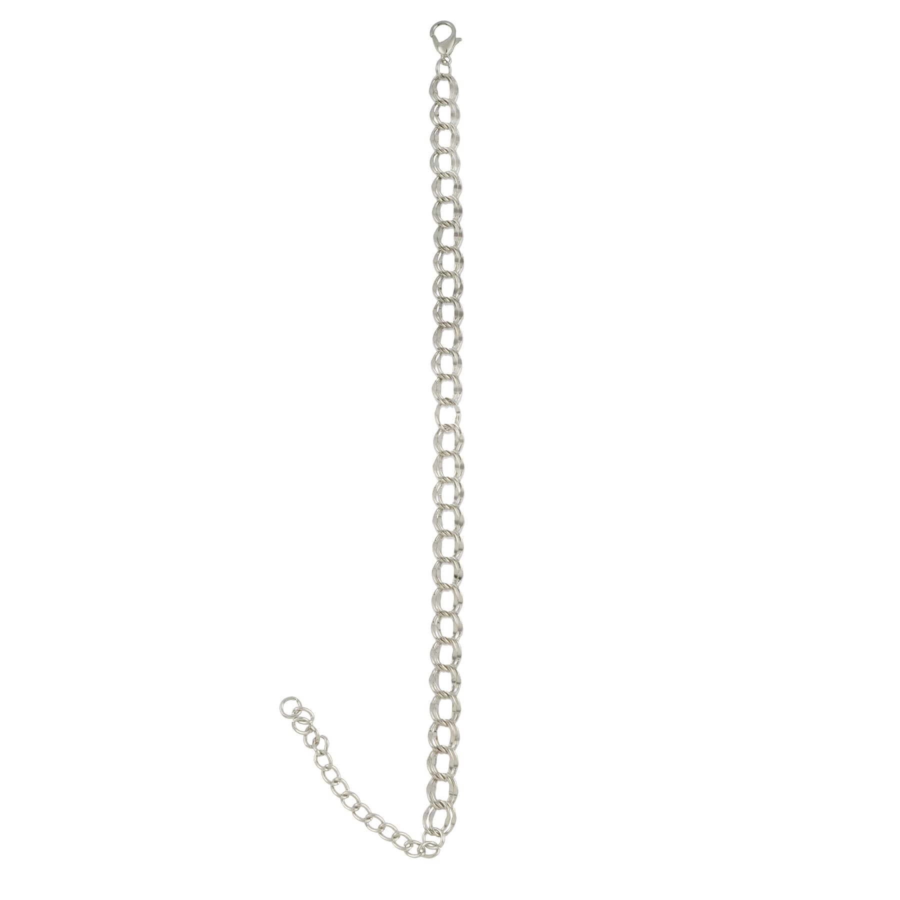 7.5" Rhodium Double Curb Charm Bracelet by Bead Landing™