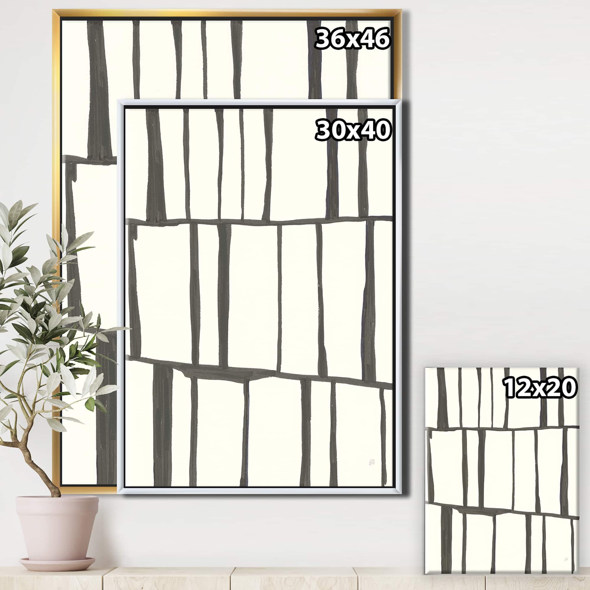 Designart - minimalist black and white I - Transitional Canvas in Gold Frame