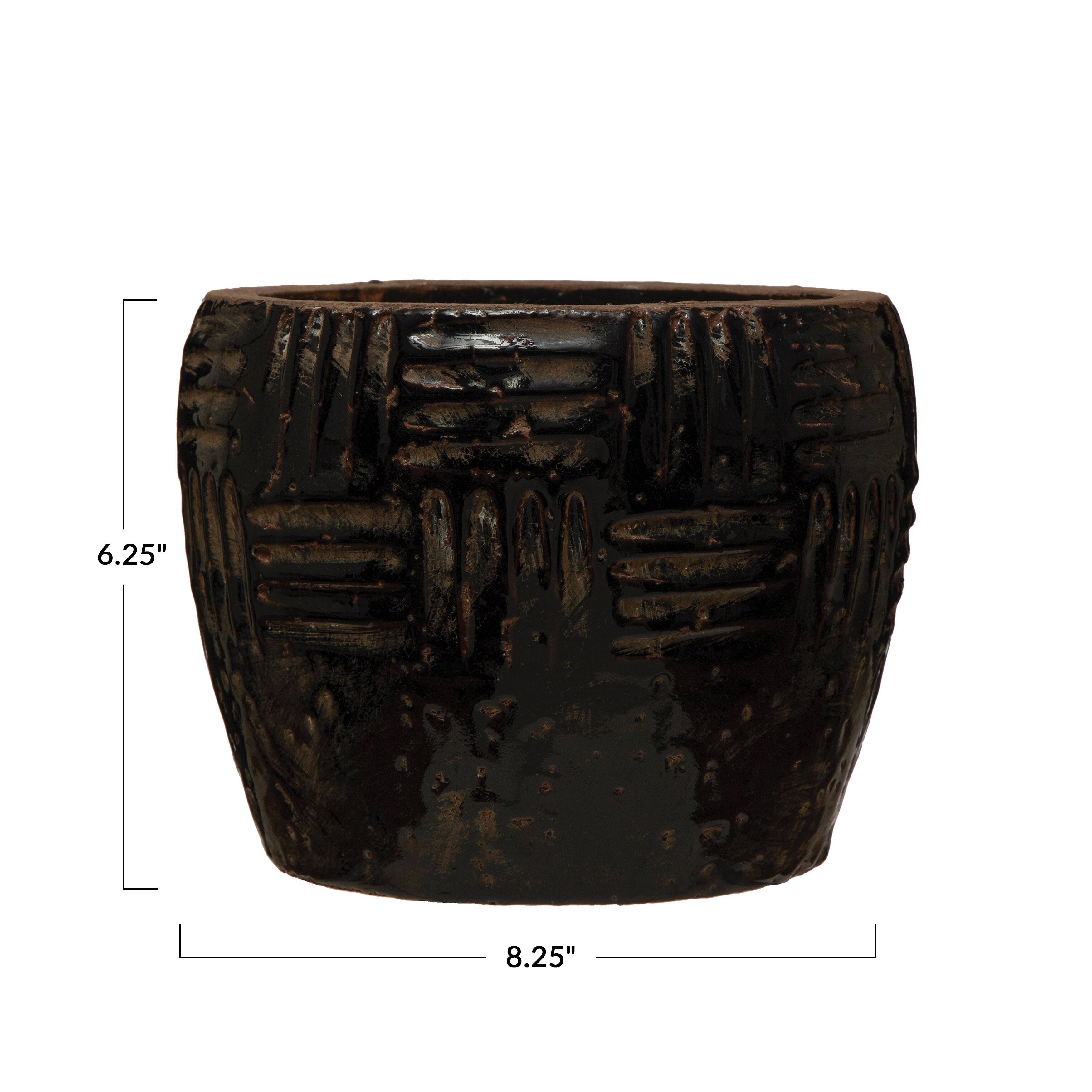 Hello Honey® Black Embossed Terracotta Planter