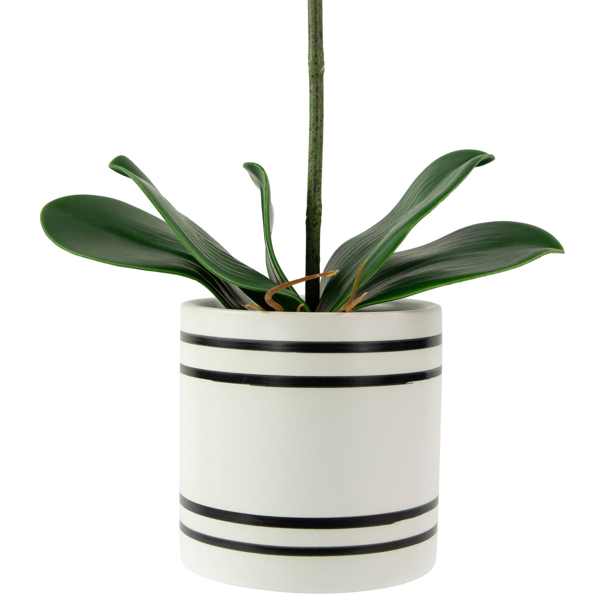 24&#x22; Real Touch&#x2122; Pink Orchid in a Striped Ceramic Pot
