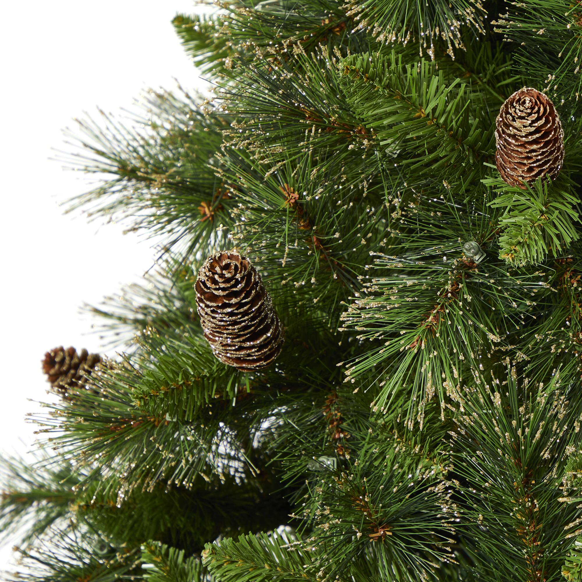 7.5ft. Pre-Lit Golden Tip Washington Pine &#x26; Pinecones Artificial Christmas Tree with Clear Lights