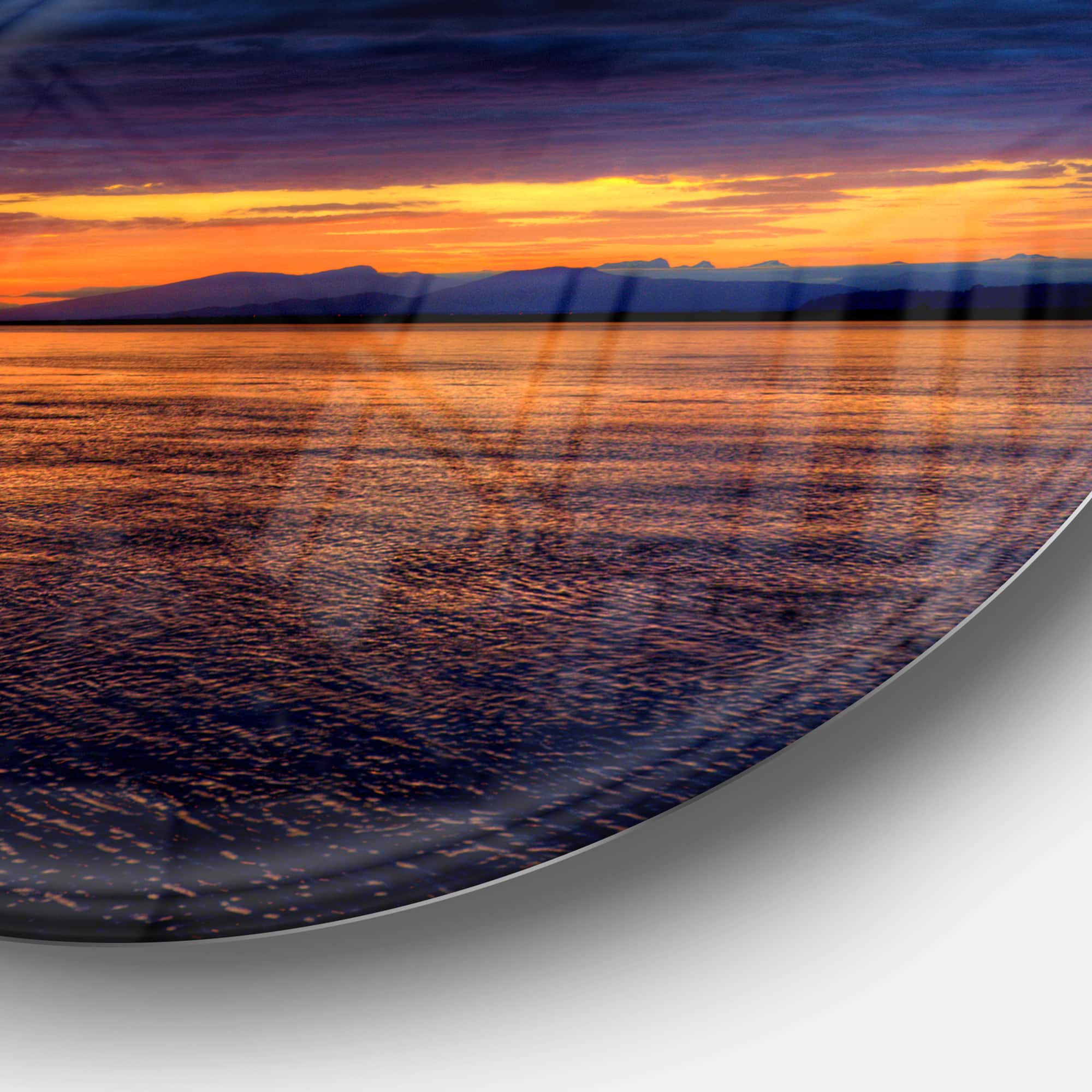 Designart - Blue Cloudy Sky and Setting Sun&#x27; Seashore Photo Metal Circle Wall Art