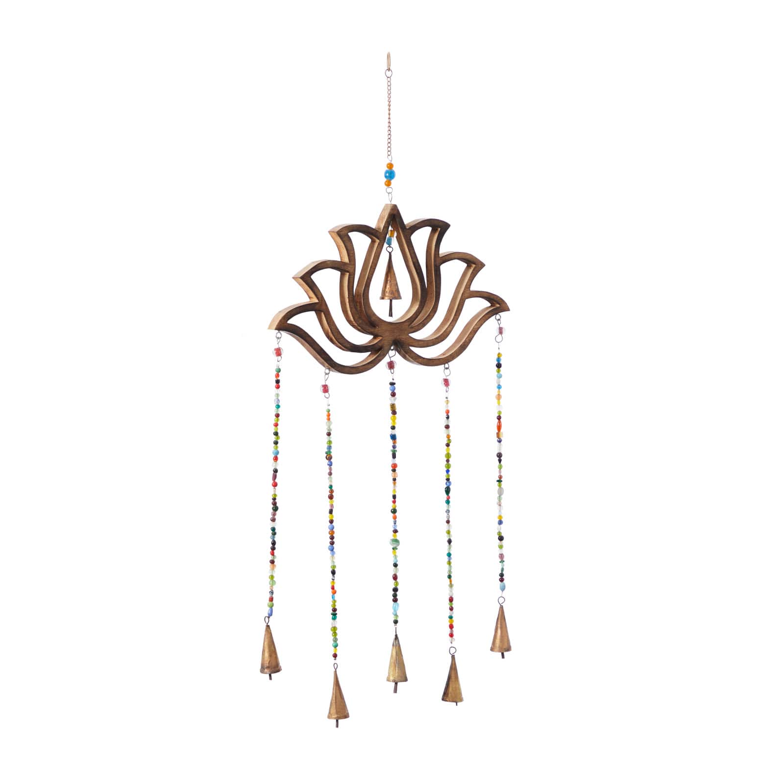 Gold Mango Wood Eclectic Style Windchime, 15" x 30"