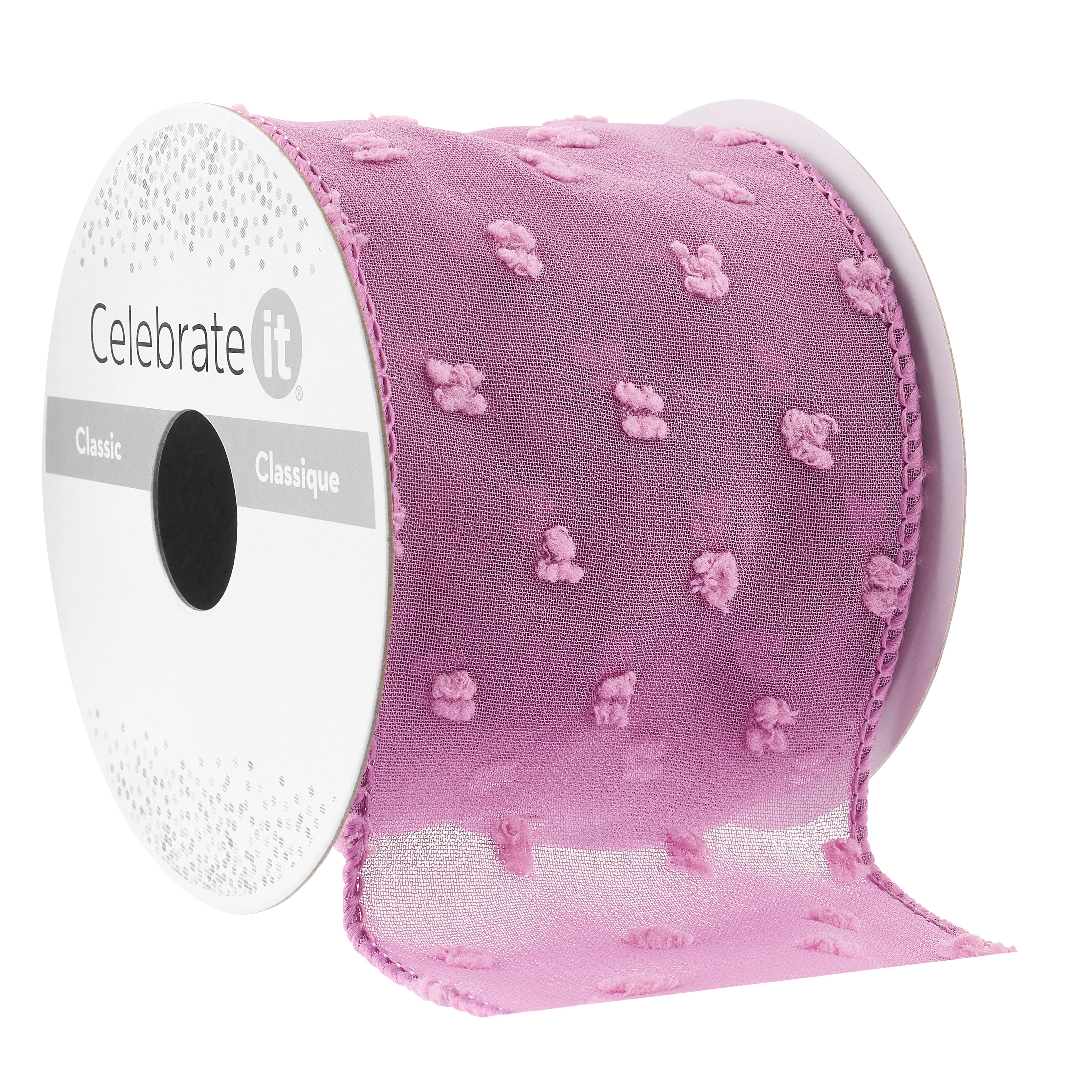 2.5" x 3yd. Crinkle Chiffon Wired Pom Pom Dot Ribbon by Celebrate It® Classic
