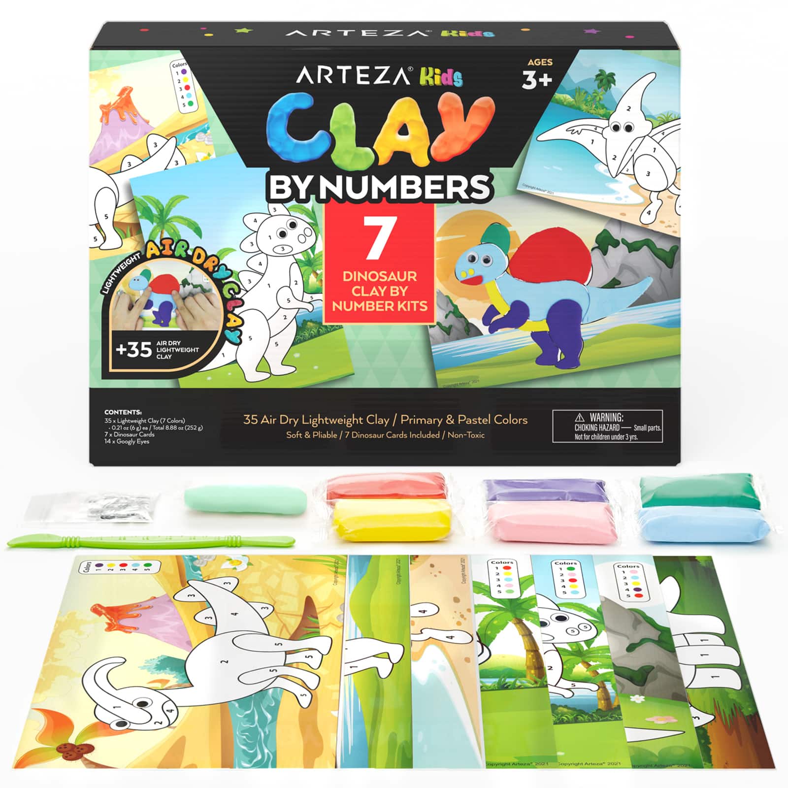 Arteza&#xAE; Kids Dinosaurs Clay By Numbers Kit, 56 pcs