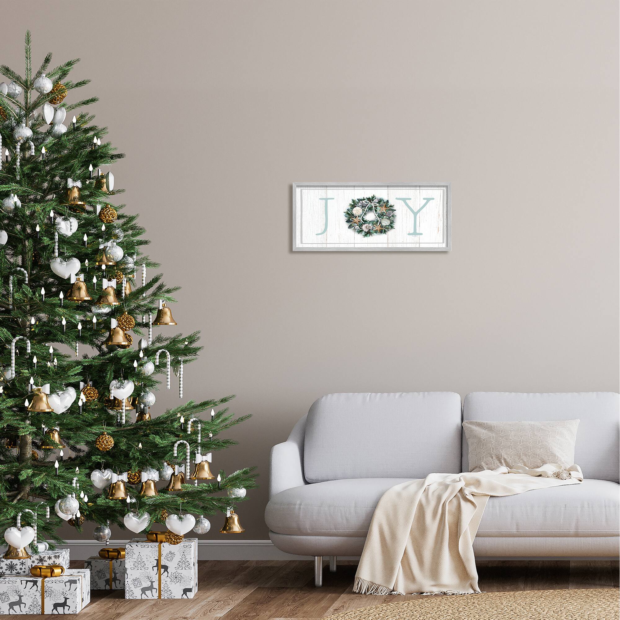 Stupell Industries Joy Holiday Seashell Wreath Framed Giclee Art