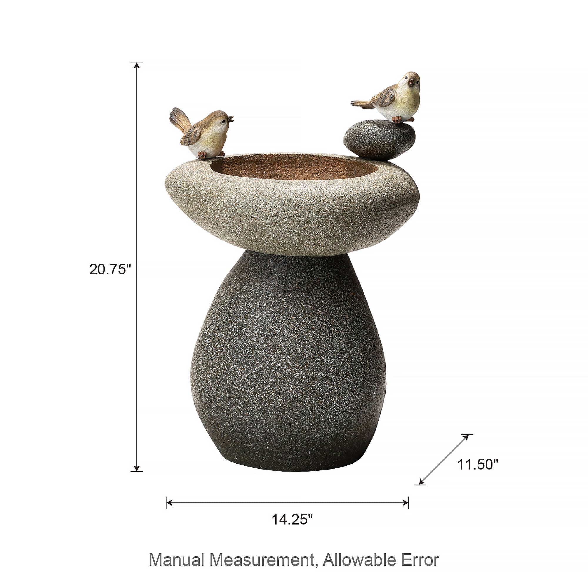 Glitzhome&#xAE; 20.75&#x22; Zen-Style Faux Stone Texture Outdoor Birdbath Fountain with LED Light