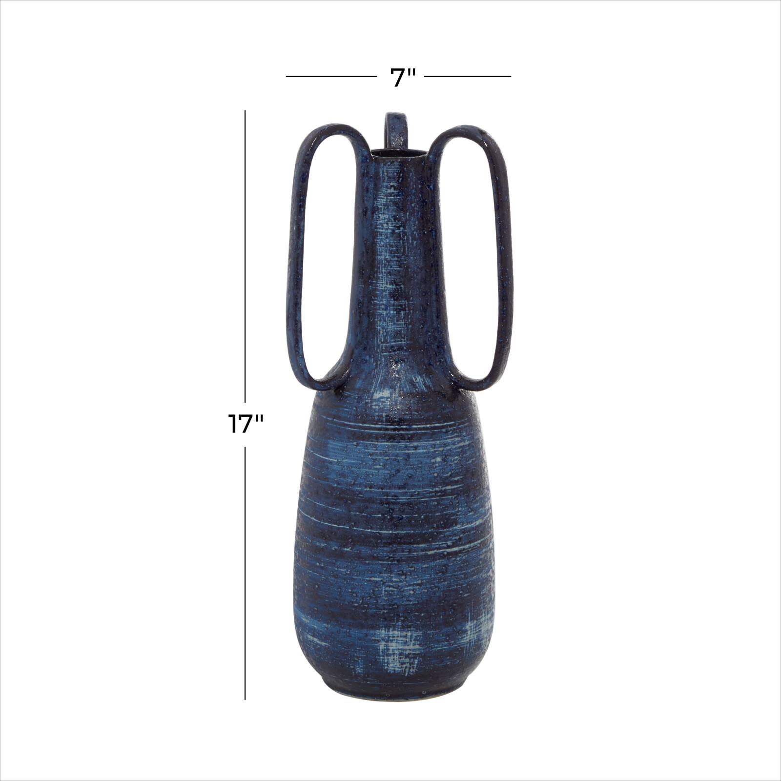 Blue Ceramic Contemporary Vase, 17" x 7" x 7"