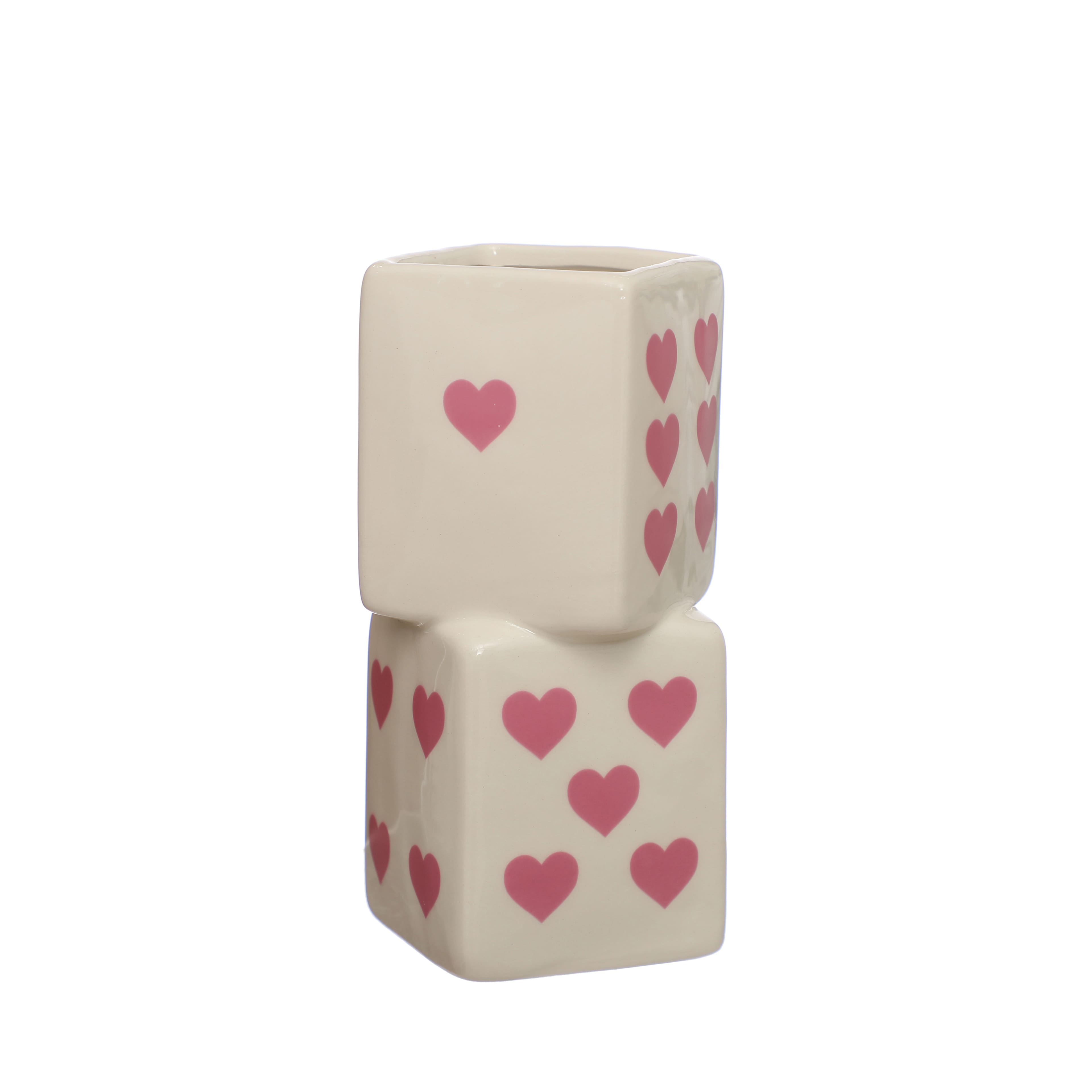 6.25&#x22; White &#x26; Pink Heart Ceramic Dice Vase by Ashland&#xAE;