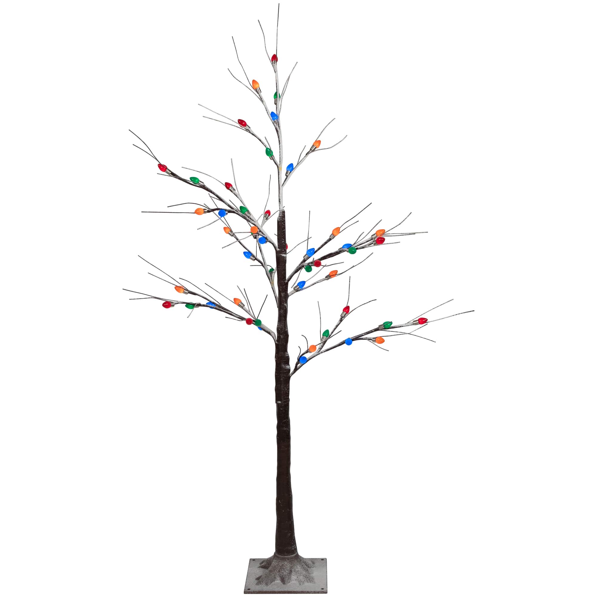 4ft. Pre-Lit Brown Frosted Christmas Twig Tree, Multicolor LED Lights
