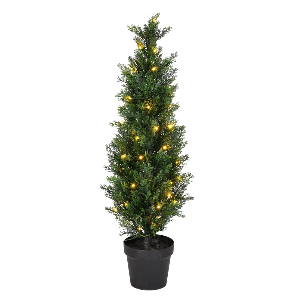 3ft. Pre-Lit Potted Green Cedar Tree
