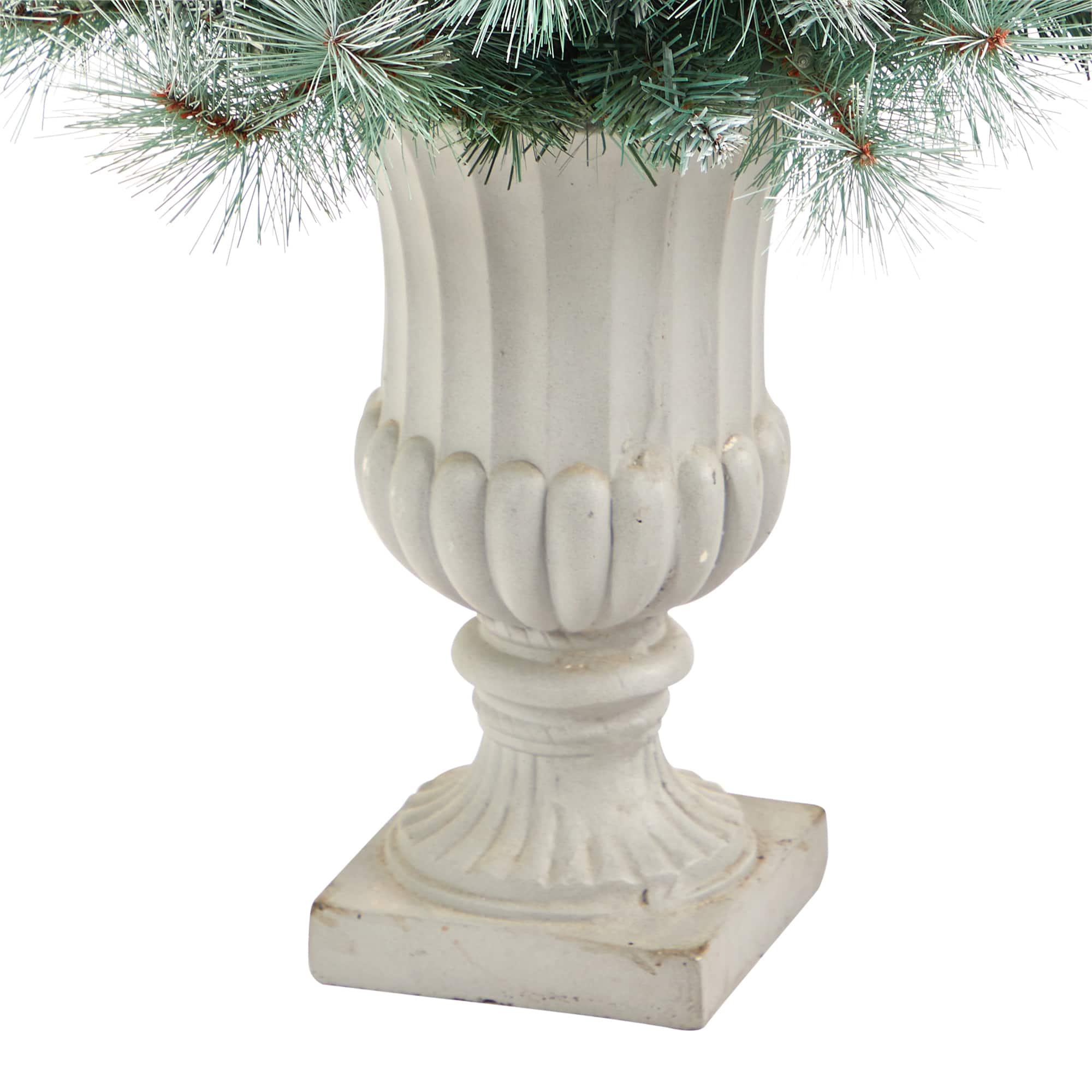 4.5ft. Pre-Lit Frosted Tip British Columbia Mountain Pine Artificial Christmas Tree In Decorative Urn, 100 Clear Lights