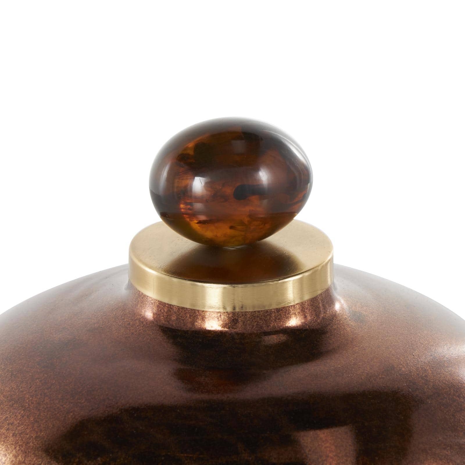 8.75" Beige, Gold & Copper Glass Wide Speckled Ombre Decorative Jar with Oval Top Knob