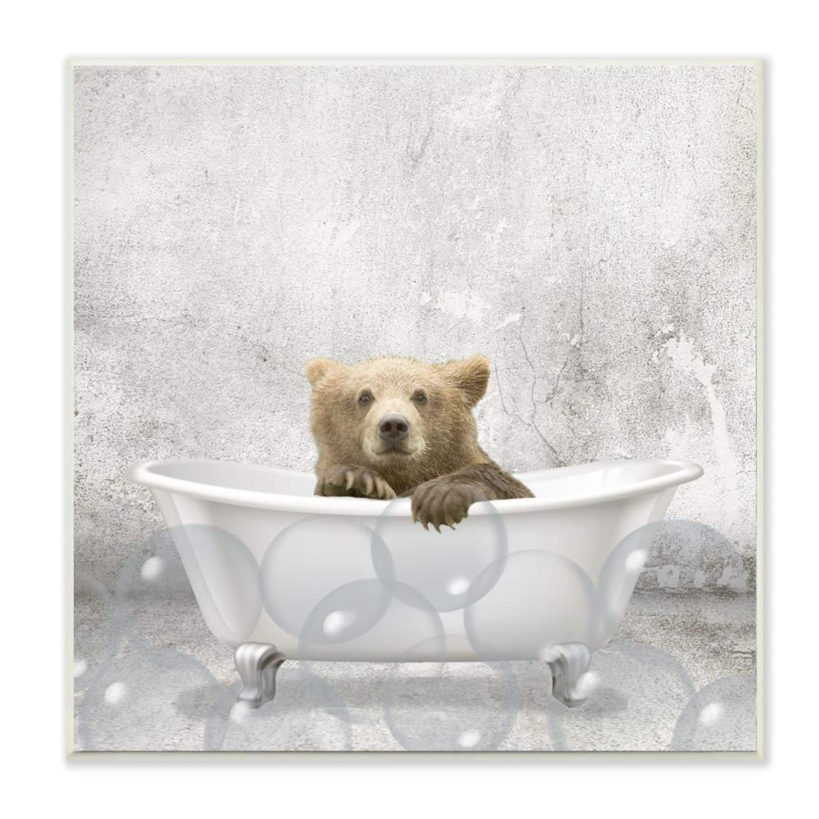 Stupell Industries Baby Bear Bath Time Cute Animal Wall Plaque